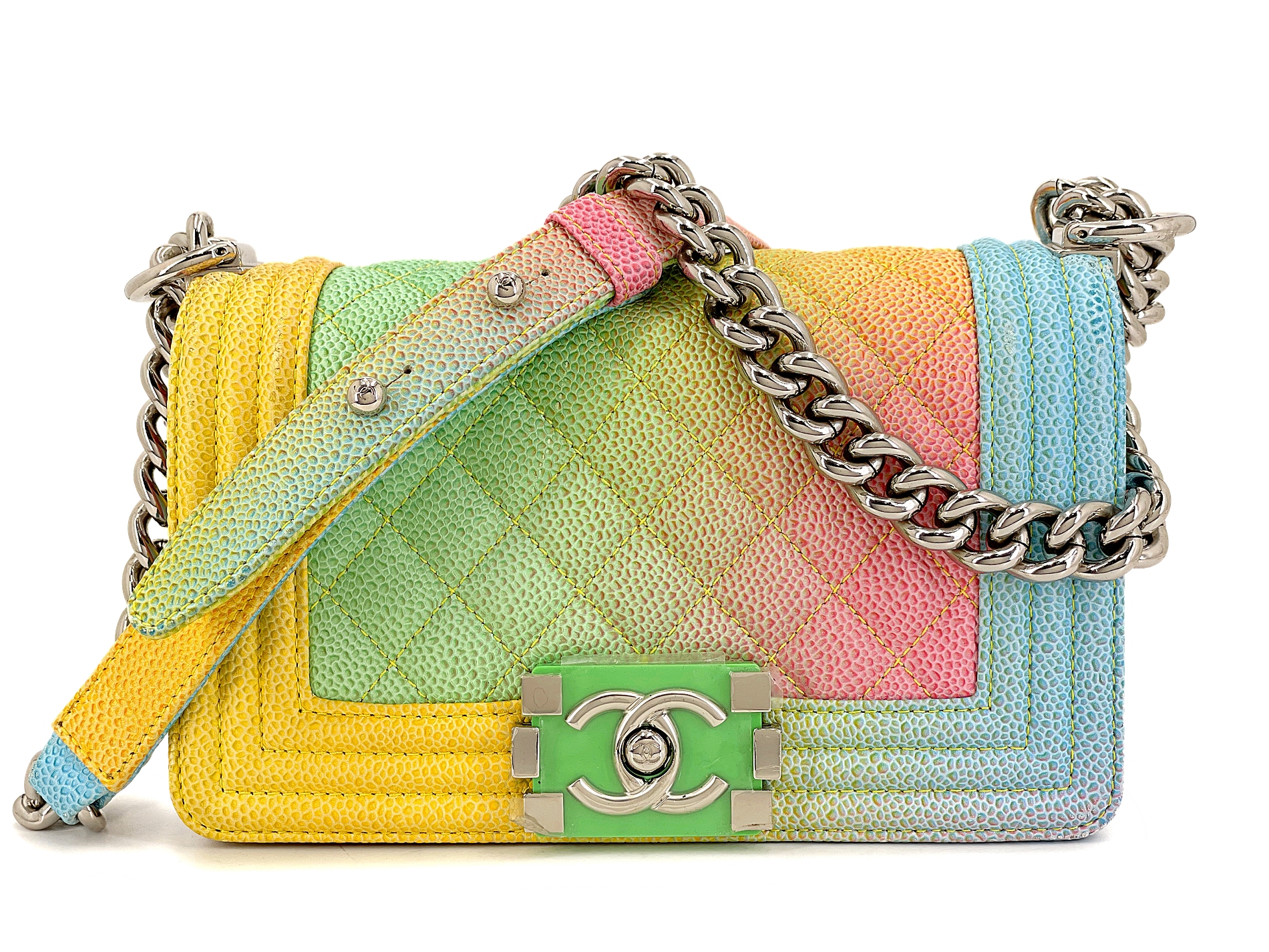 Rainbow Quilted Caviar Coco Cuba Small Boy Flap Bag Silver Hardware, 2017
