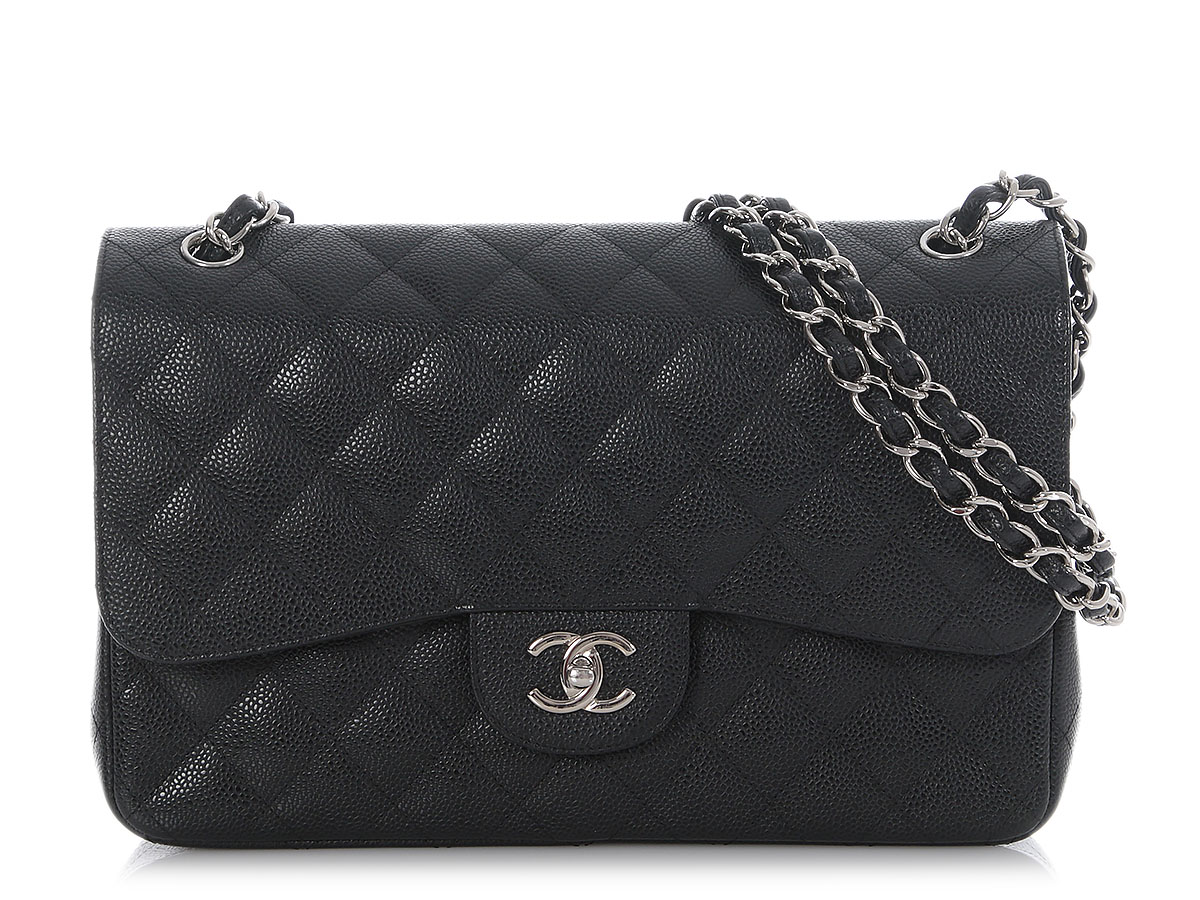 Black Quilted Caviar Jumbo Classic Double Flap Bag Silver Hardware, 2011-2012