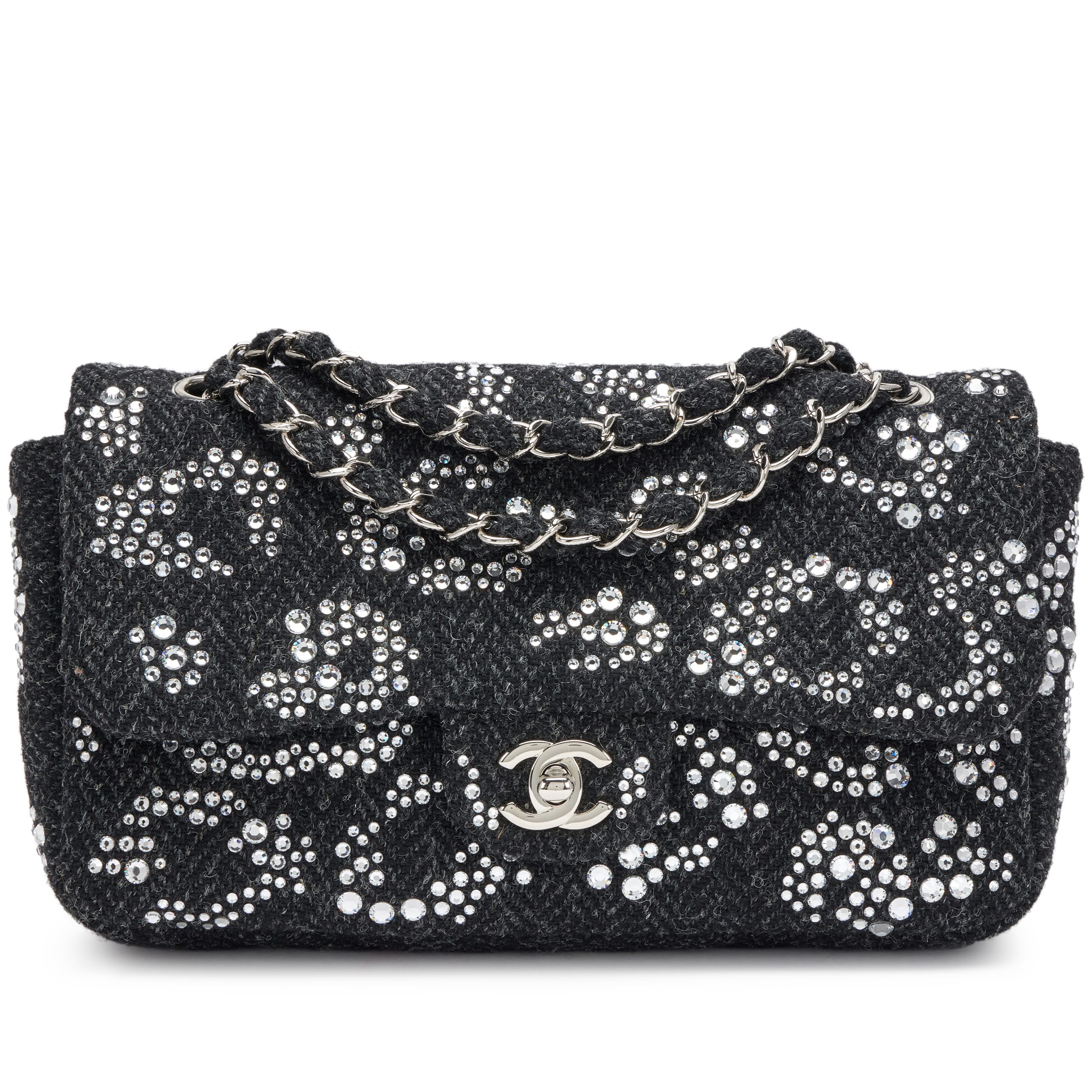 Grey Tweed and Leopard Crystal Medium Classic Single Flap Bag Silver Hardware, 2010-2011