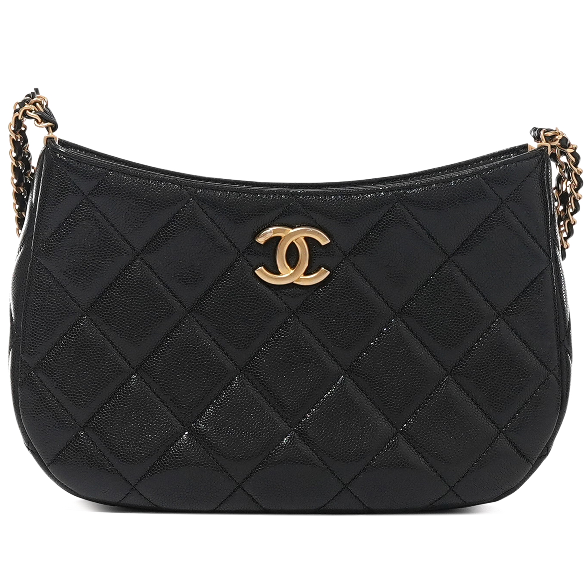 Black Quilted Caviar Hobo Bag Aged Gold Hardware, 2023