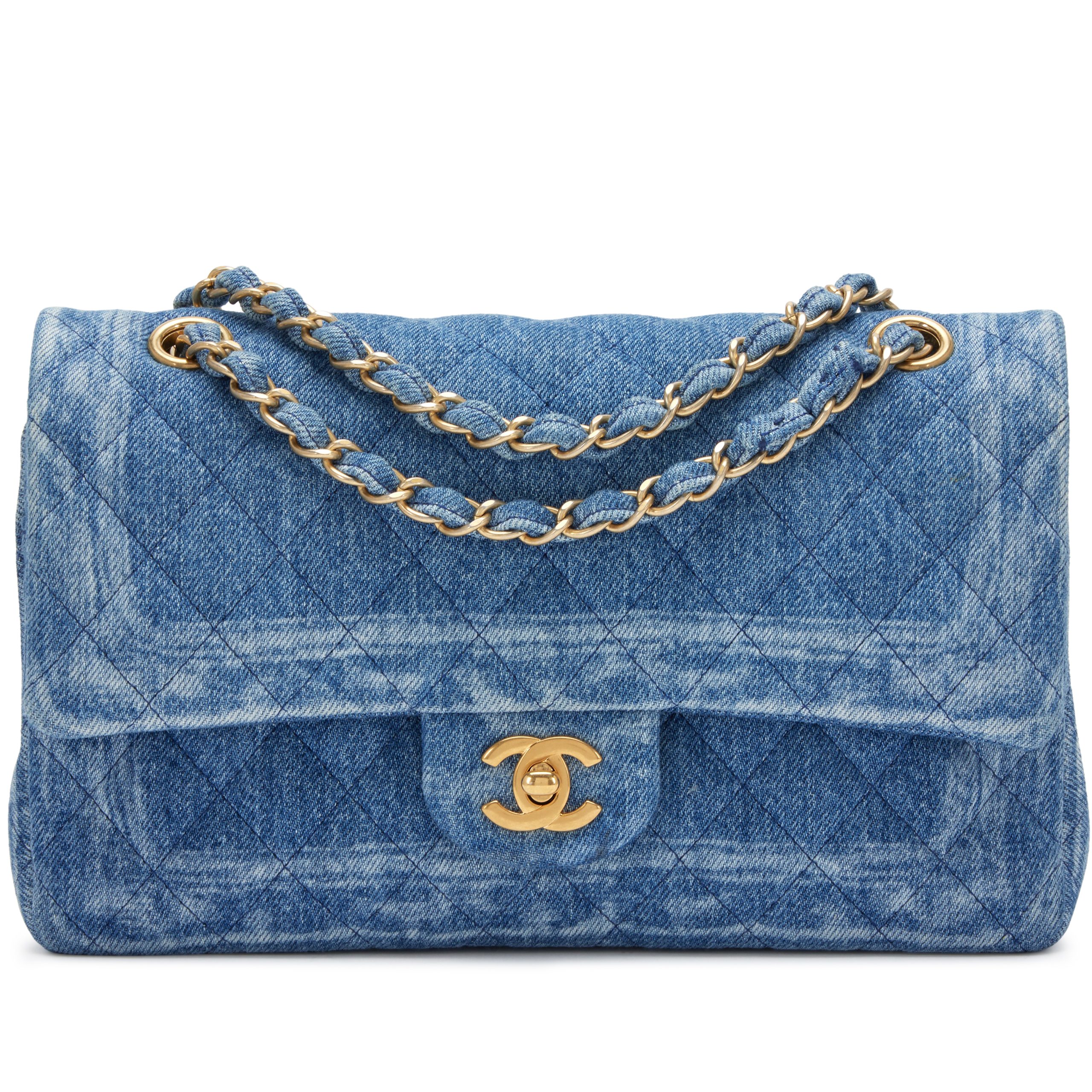 Blue Quilted Denim Medium Classic Double Flap Bag Gold Hardware, 2016