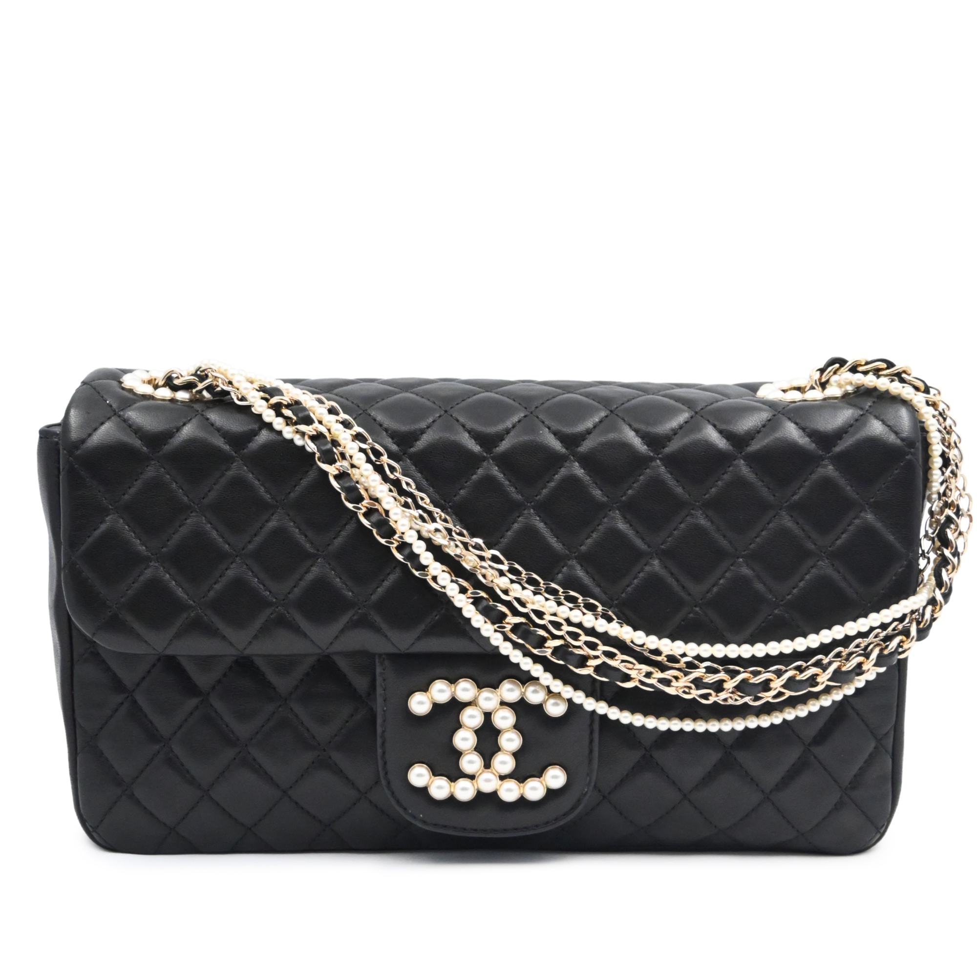 Black Quilted Lambskin Westminster Imitation Pearl Flap Gold Hardware, 2011-2012