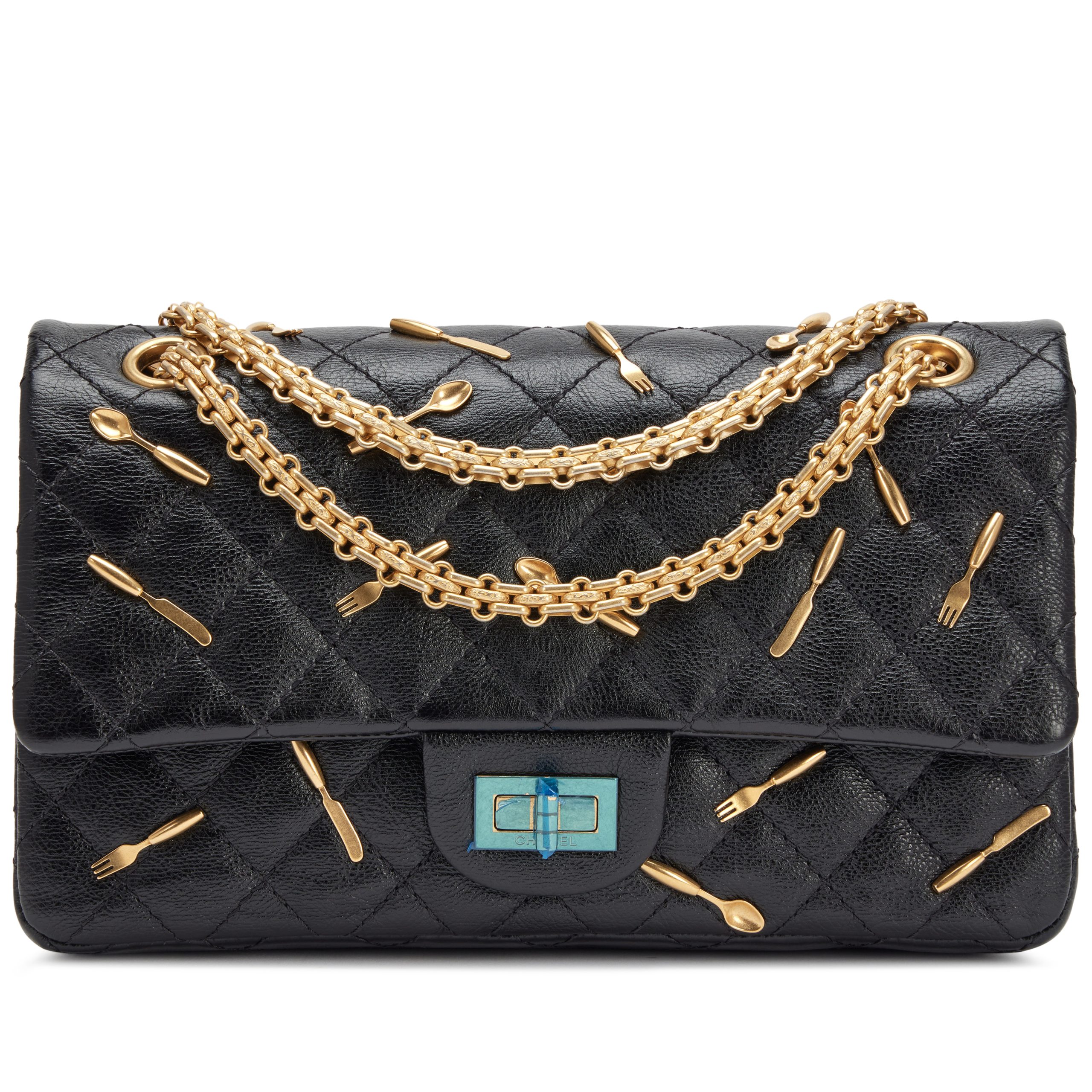 Black Quilted Calfskin Utensil Charms Brasserie 2.55 Reissue 225 Flap Bag Gold Hardware, 2015