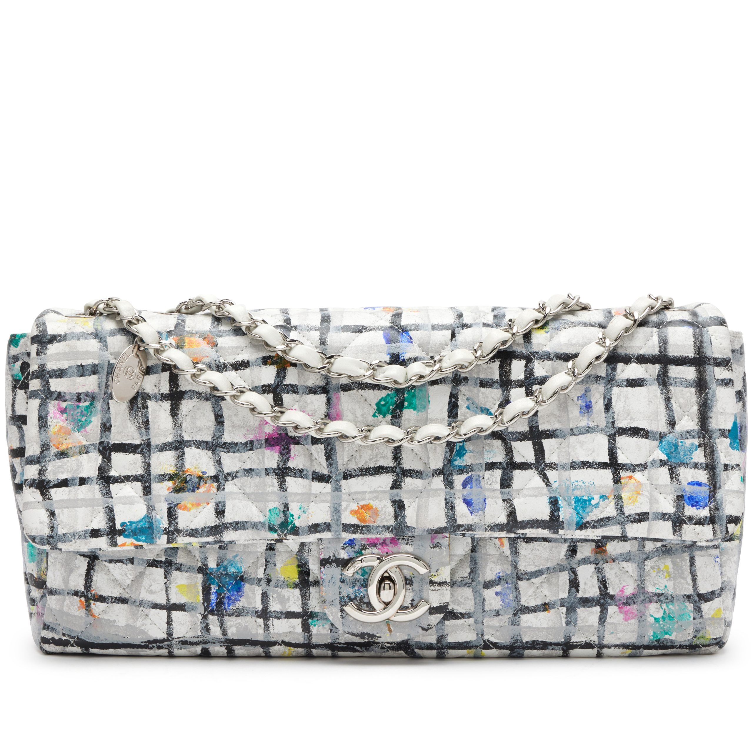 Rainbow Hand Painted Quilted Calfskin Graffiti Medium Single Flap Bag Silver Hardware, 2014