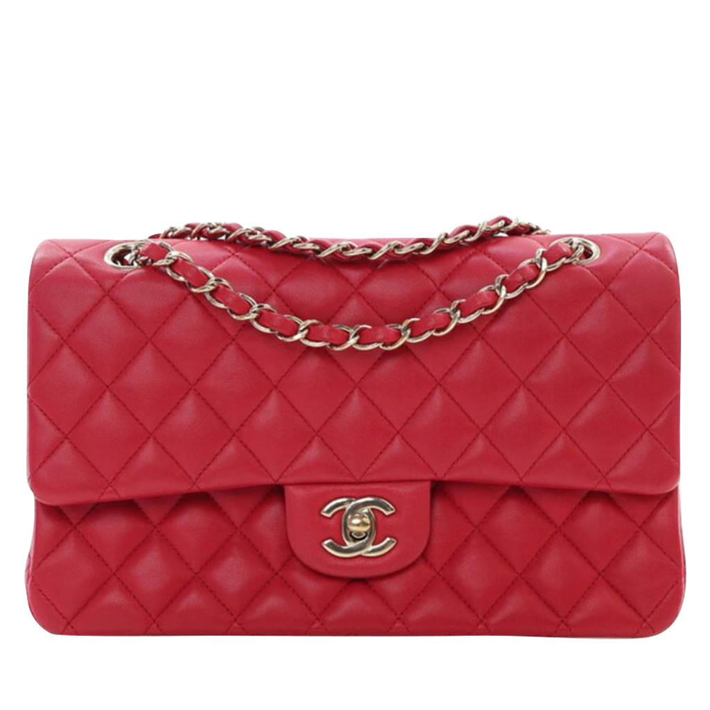Red Quilted Lambskin Medium Classic Double Flap Bag Gold Hardware, 2015-2016