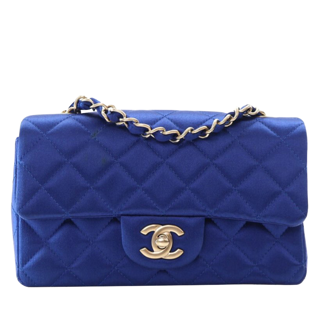 Blue Quilted Satin Mini Classic Rectangular Flap Bag Aged Gold Hardware, 2013-2014