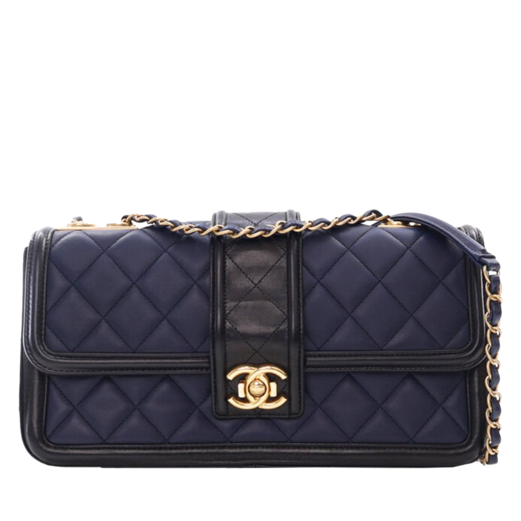 Navy Blue and Black Quilted Lambskin Jumbo Elegant CC Flap Bag Gold Hardware, 2014-2015