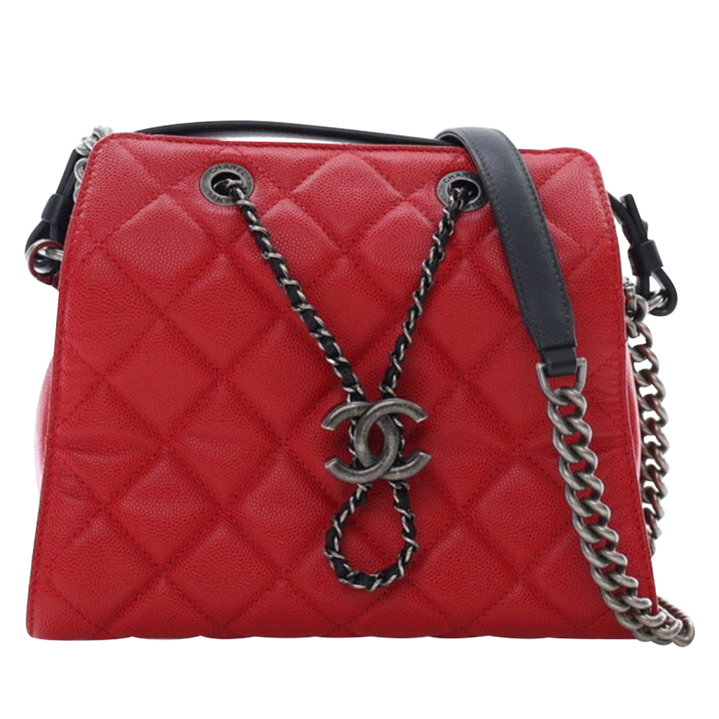 Red and Black Quilted Caviar Small CC Bucket Bag Ruthenium Hardware, 2016-2017