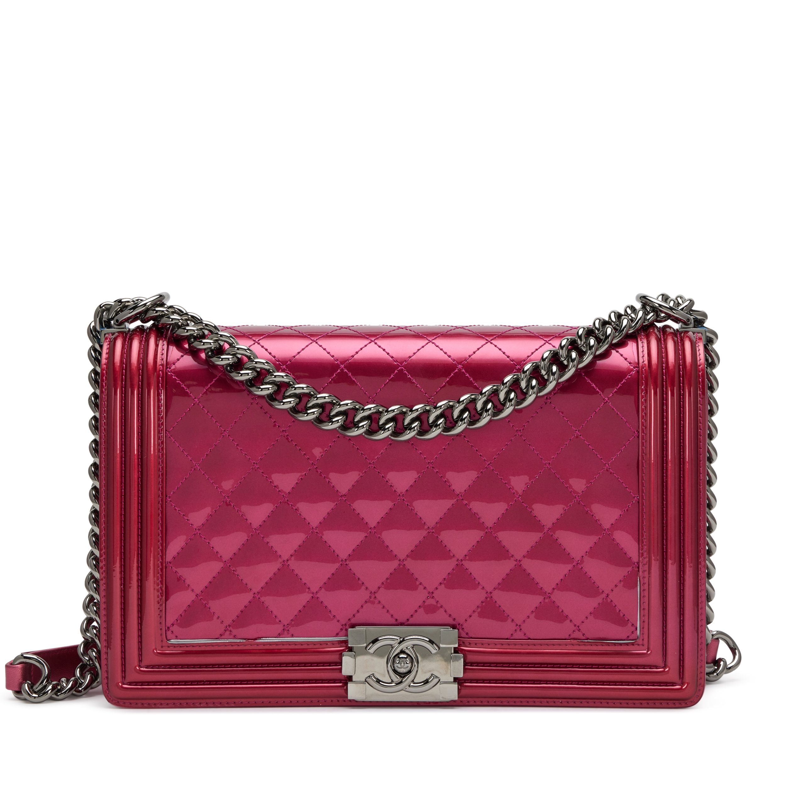 Metallic Fuschia Quilted Patent New Medium Boy Bag Silver Hardware, 2014