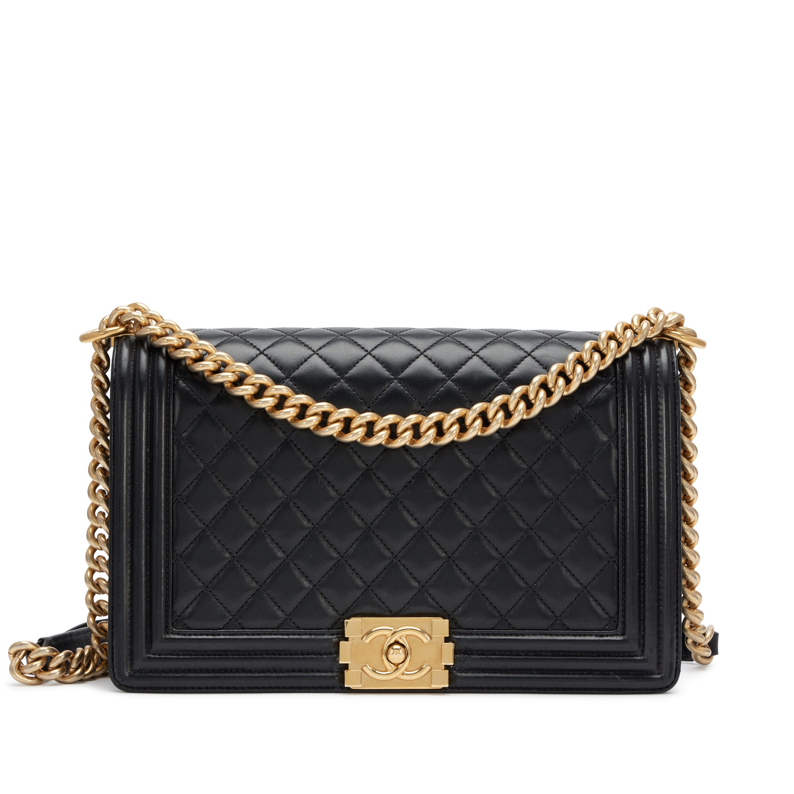 Black Quilted Lambskin Large Boy Bag Aged Gold Hardware, 2015-2016