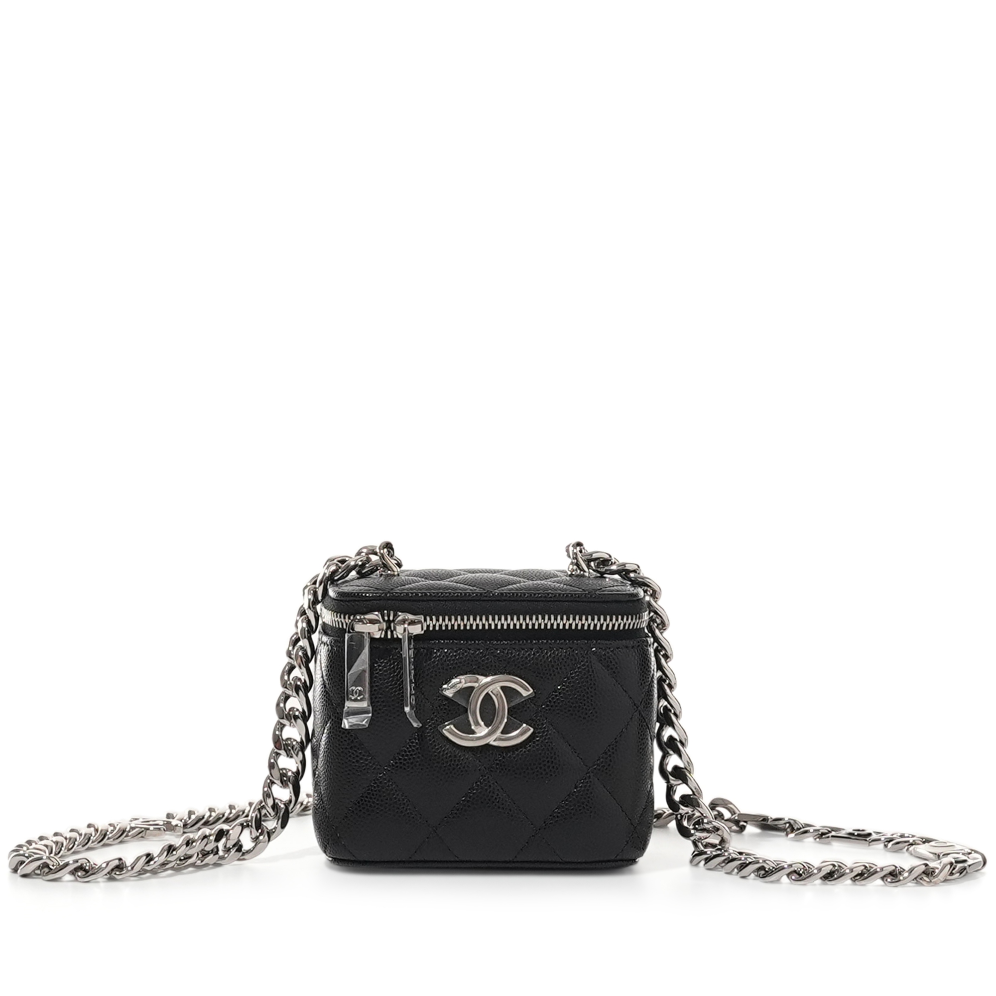 Black Quilted Caviar Micro Vanity Case Silver Hardware, 2022