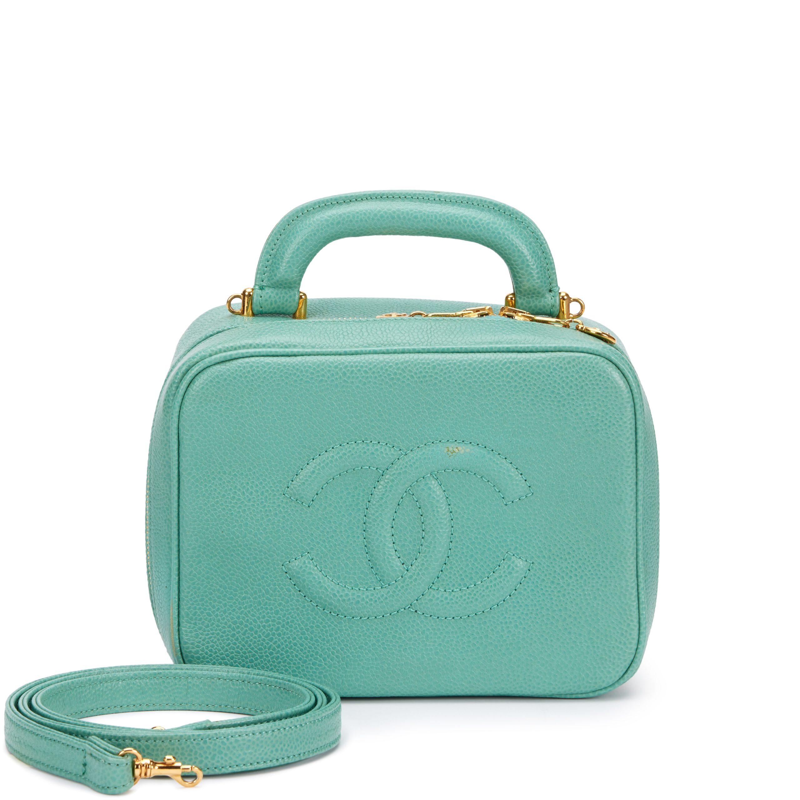 Turquoise Green Caviar Timeless CC Lunch Box Vanity Case Gold Hardware, 1997-1999