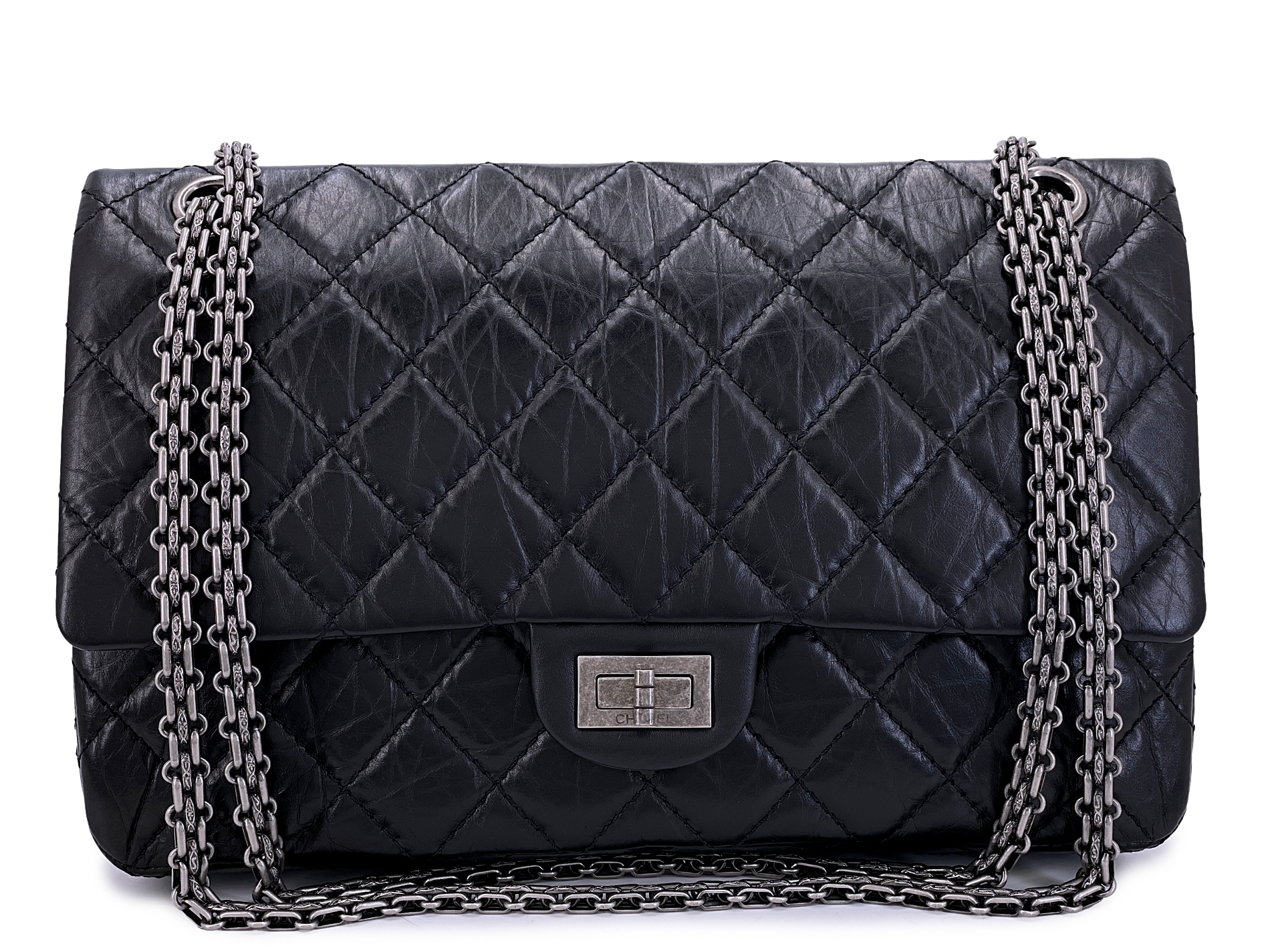 Black Quilted Aged Calfskin 2.55 Reissue 226 Classic Double Flap Bag Ruthenium Hardware, 2014