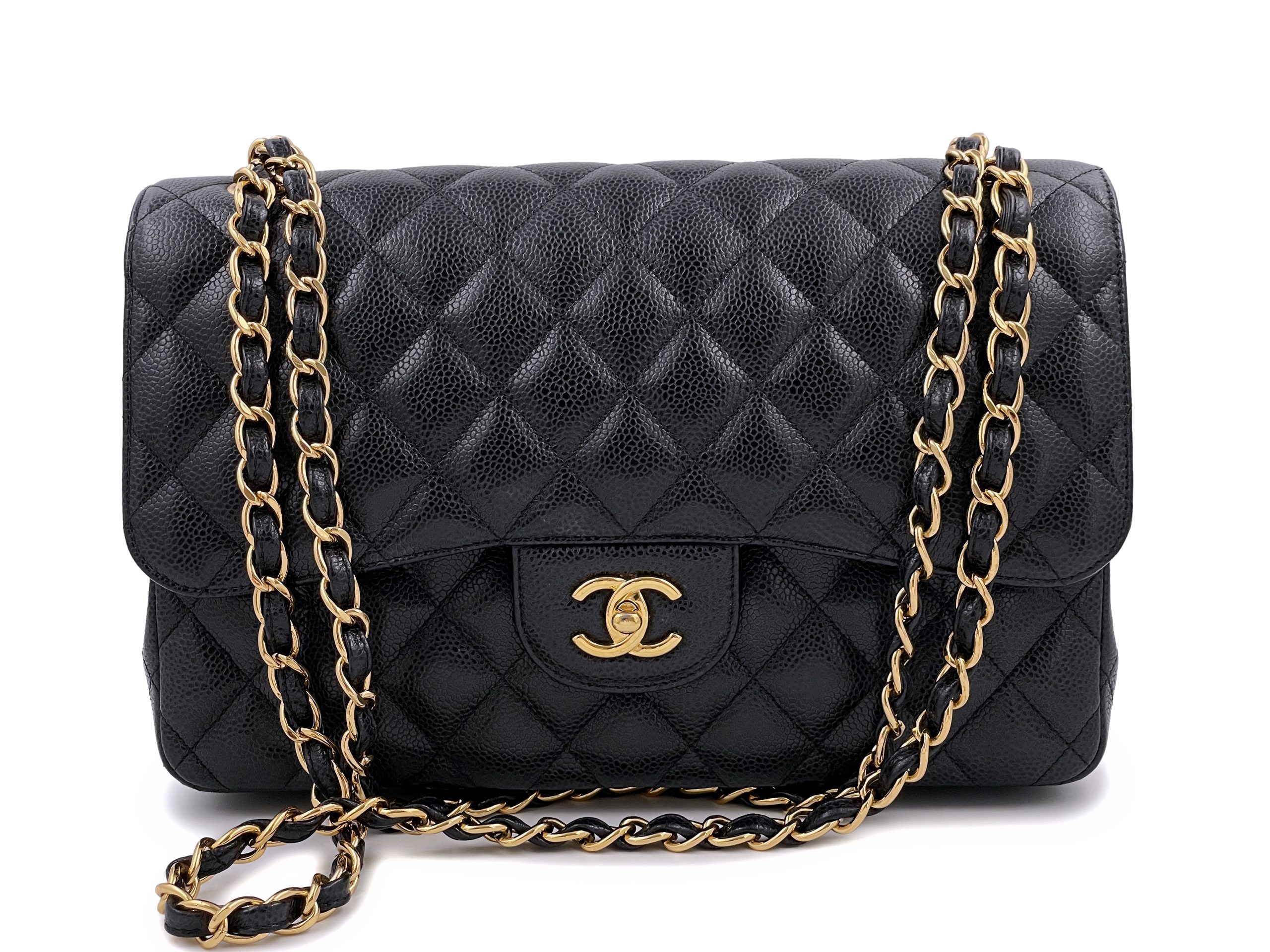 Black Quilted Caviar Jumbo Classic Double Flap Bag Gold Hardware, 2018