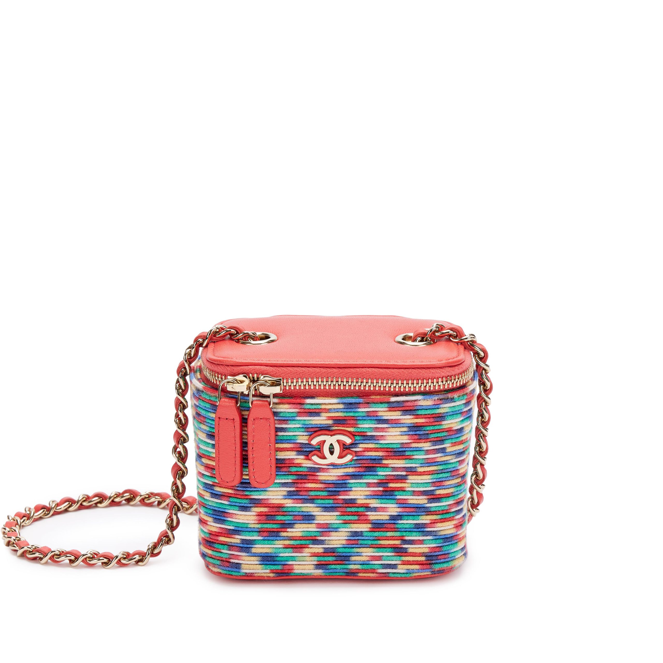 Multicolor Thread and Lambskin Micro Vanity Case Gold Hardware, 2021