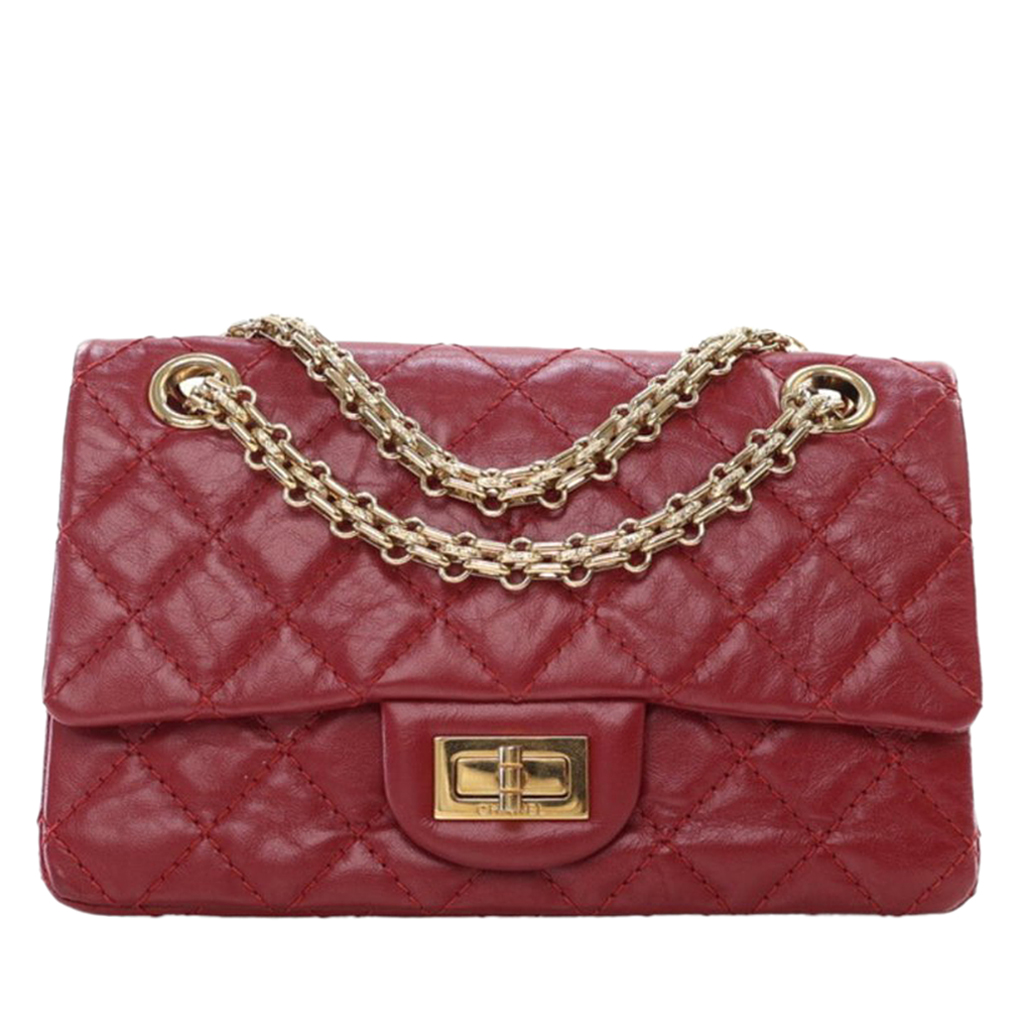 Red Aged Quilted Calfskin Reissue 2.55 Mini Flap Bag 224 Aged Gold Hardware, 2019