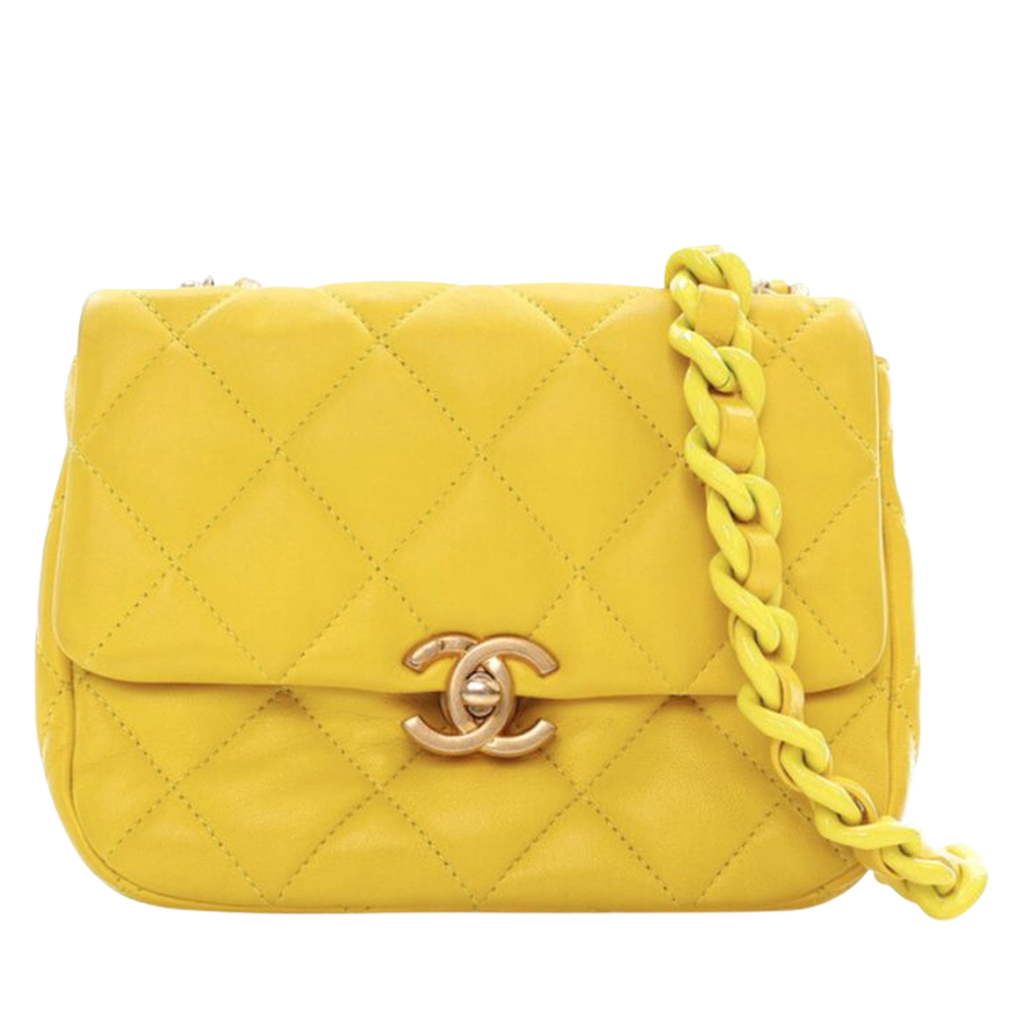 Yellow Quilted Lambskin Candy Chain Flap Bag Aged Gold and Yellow Hardware, 2020s