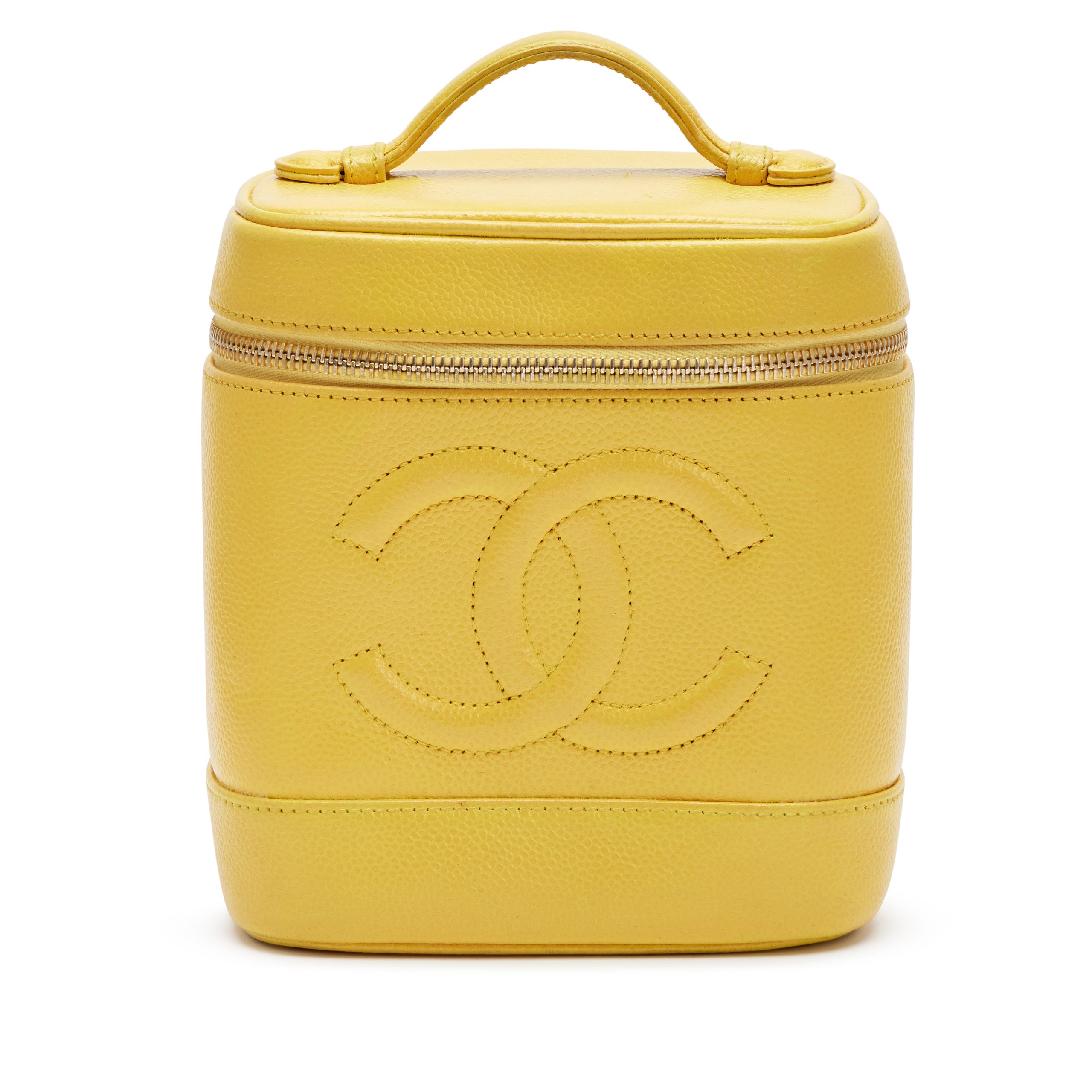 Vintage Yellow Caviar Timeless Tall Vanity Case Gold Hardware, 1997-1999