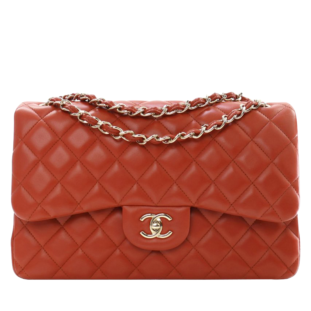 Red Quilted Lambskin Jumbo Classic Double Flap Bag Gold Hardware, 2020s