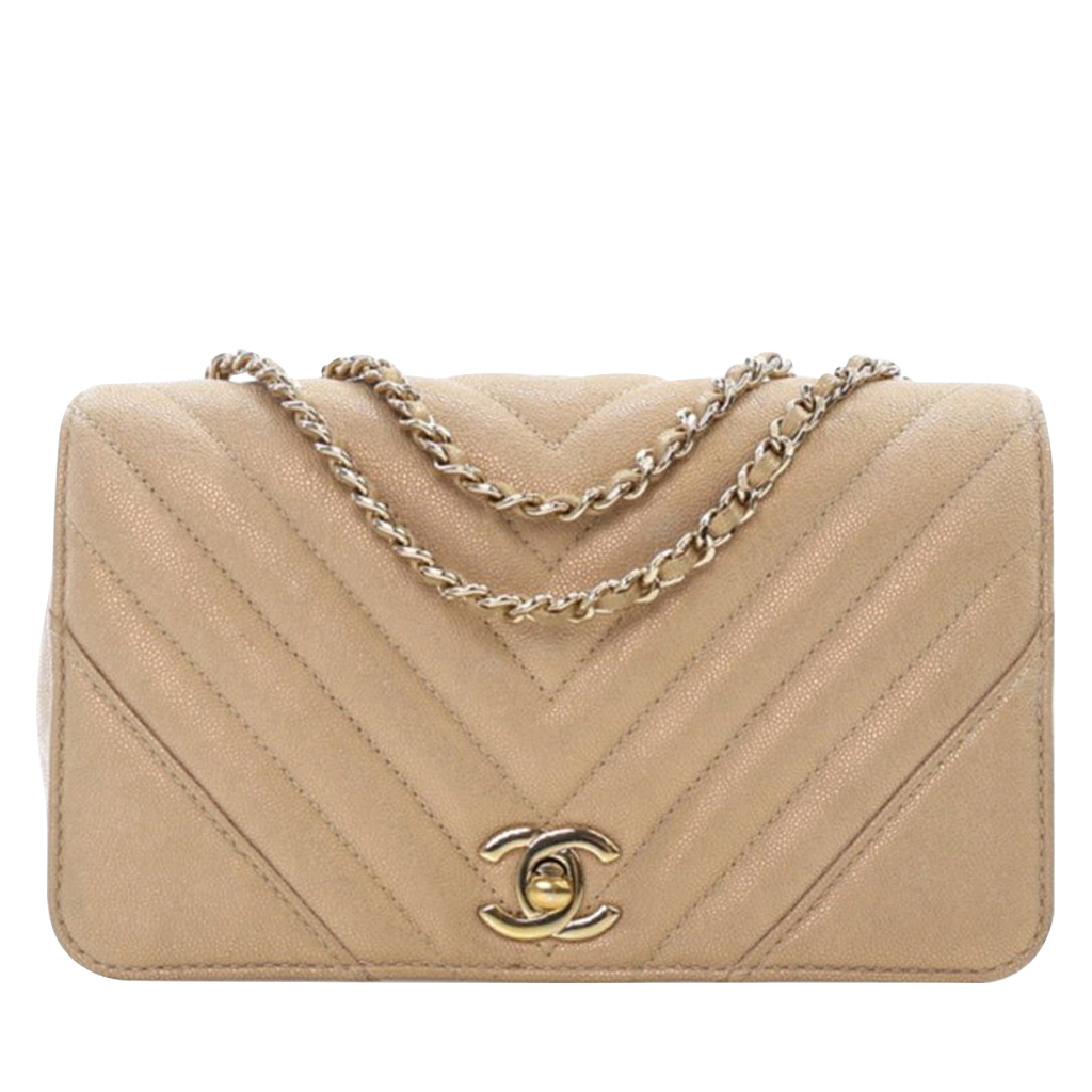 Gold Iridescent Calfskin Quilted Chevron Mini Statement Flap Bag Gold Hardware, 2019