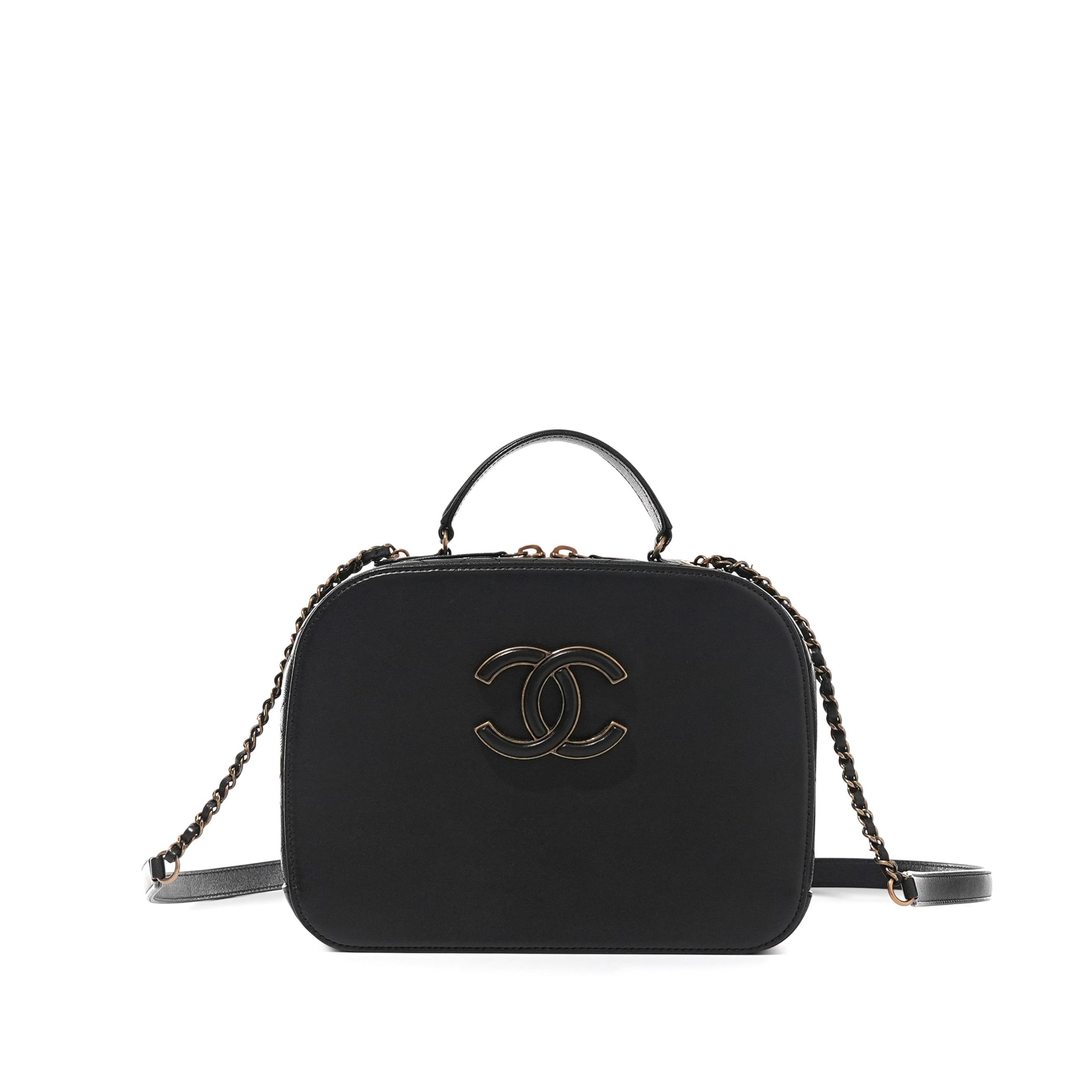 Black Calfskin Coco Curve Vanity Case Brushed Gold Hardware, 2017-18 