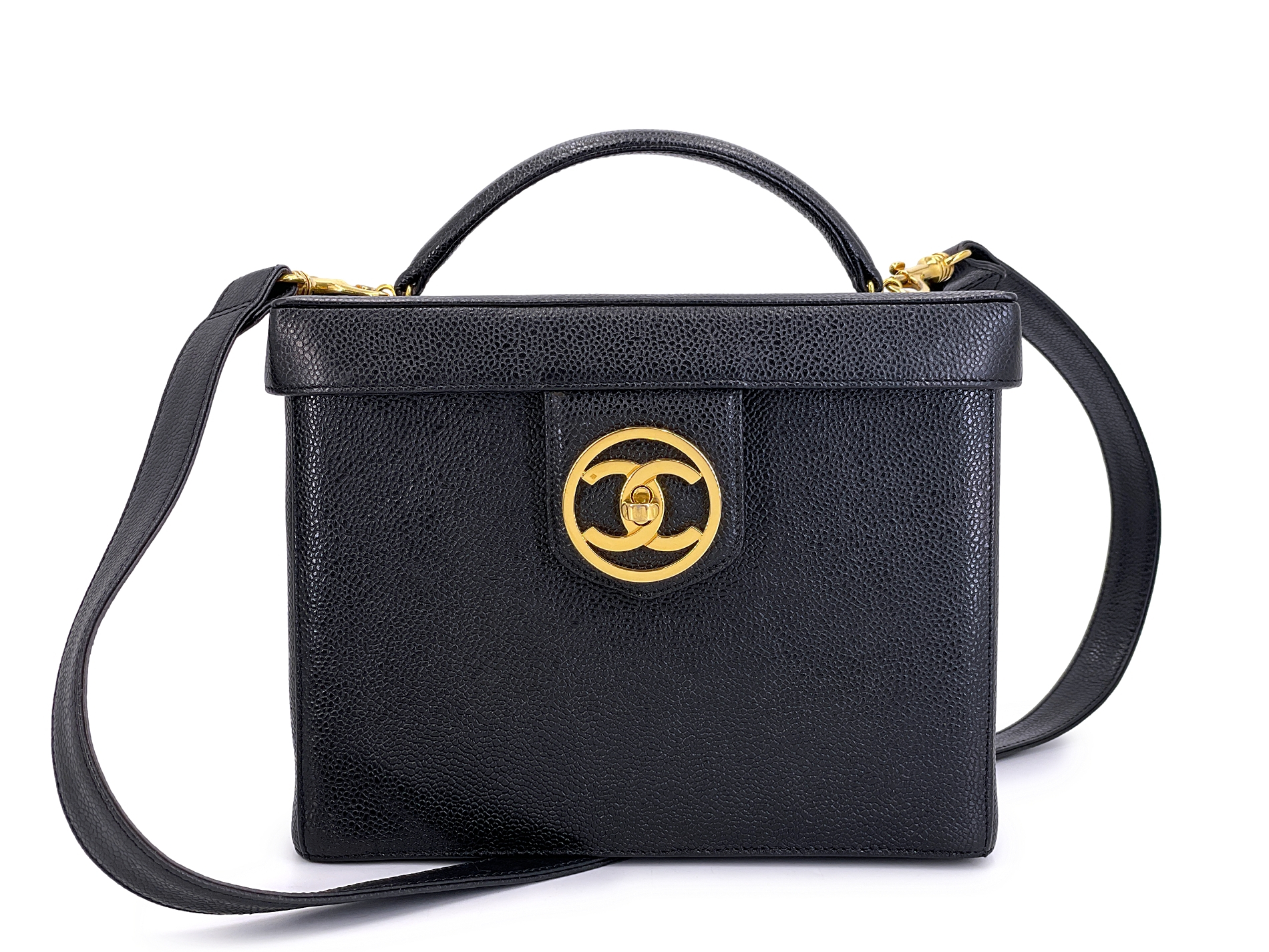 Vintage Quilted Calfskin Box Vanity Case Gold Hardware, 1994-1996
