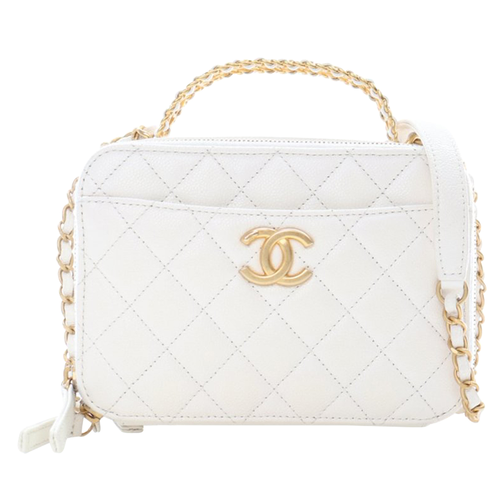 White Quilted Caviar Small Pick Me Up Vanity Case Aged Gold Hardware, 2020s
