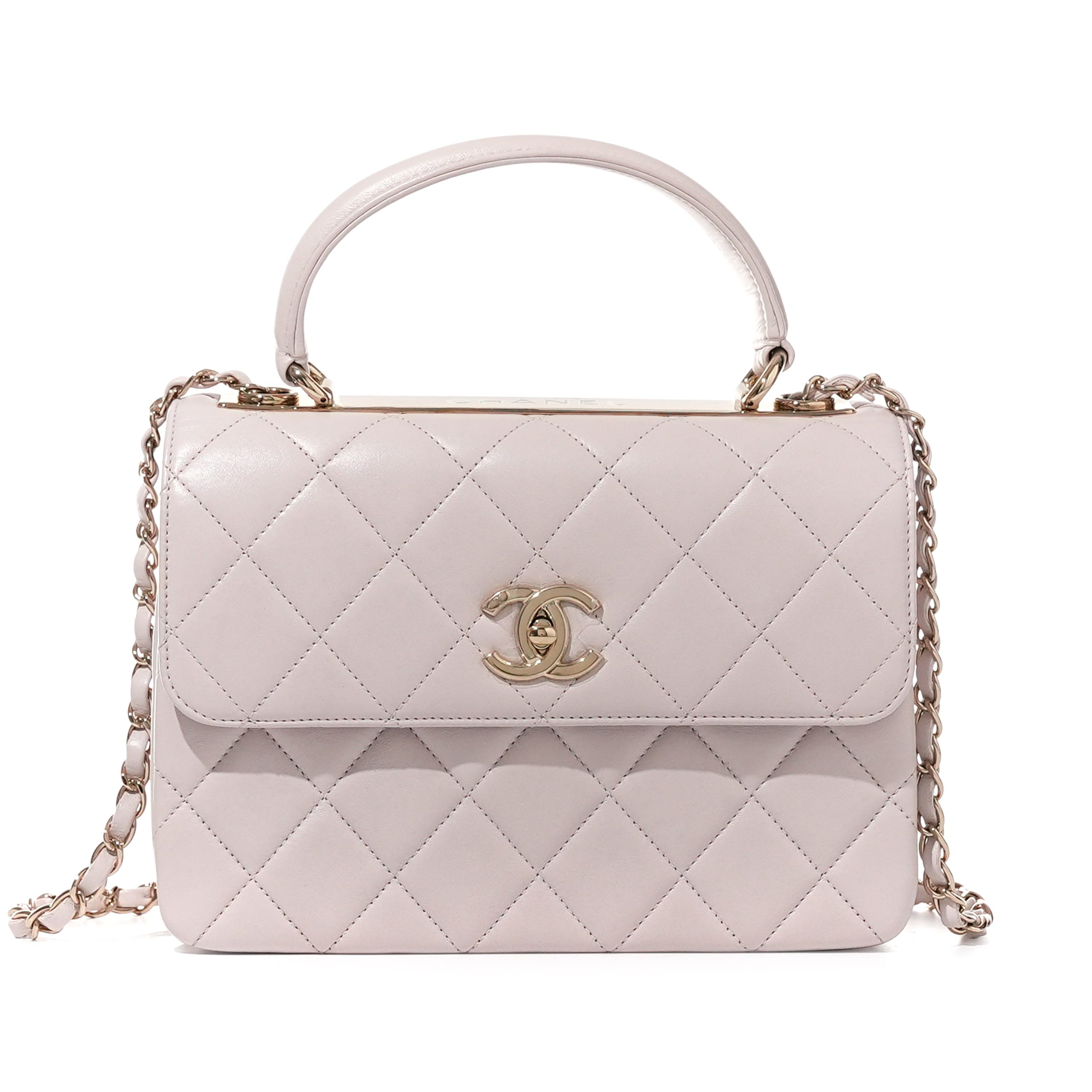 Lilac Purple Quilted Lambskin Trendy CC Top Handle Flap Bag Pale Gold Hardware