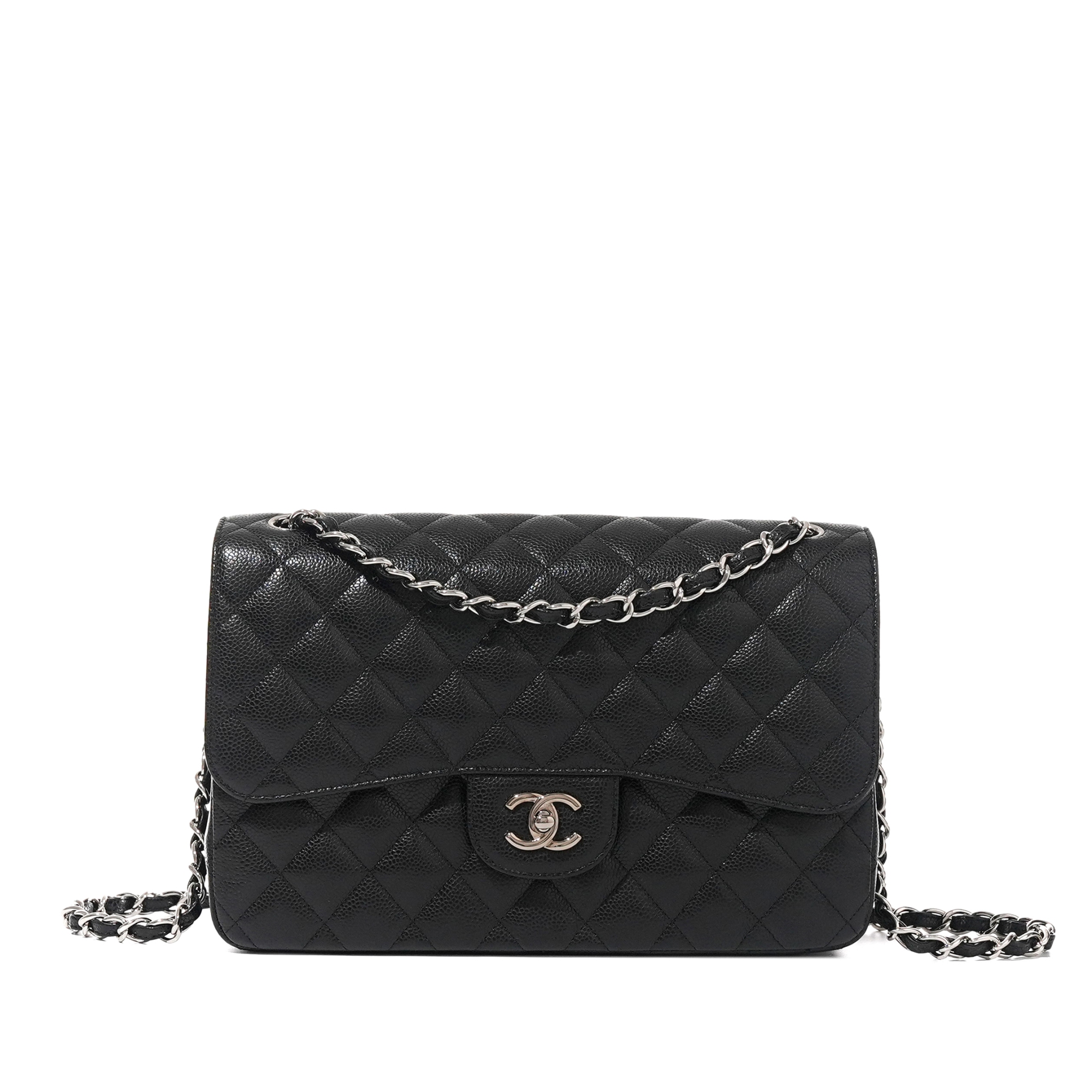 Black Quilted Caviar Large Timeless Classic Double Flap Bag Silver Hardware, 2015