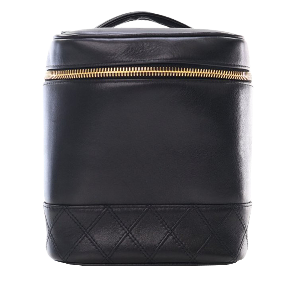 Vintage Black Calfskin Vanity Case Gold Hardware, 1996-1997