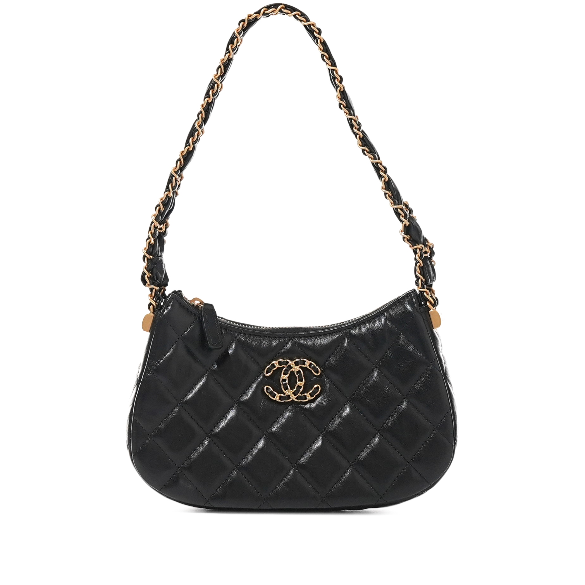 Black Quilted Calfskin Hobo Bag Brushed Gold Hardware