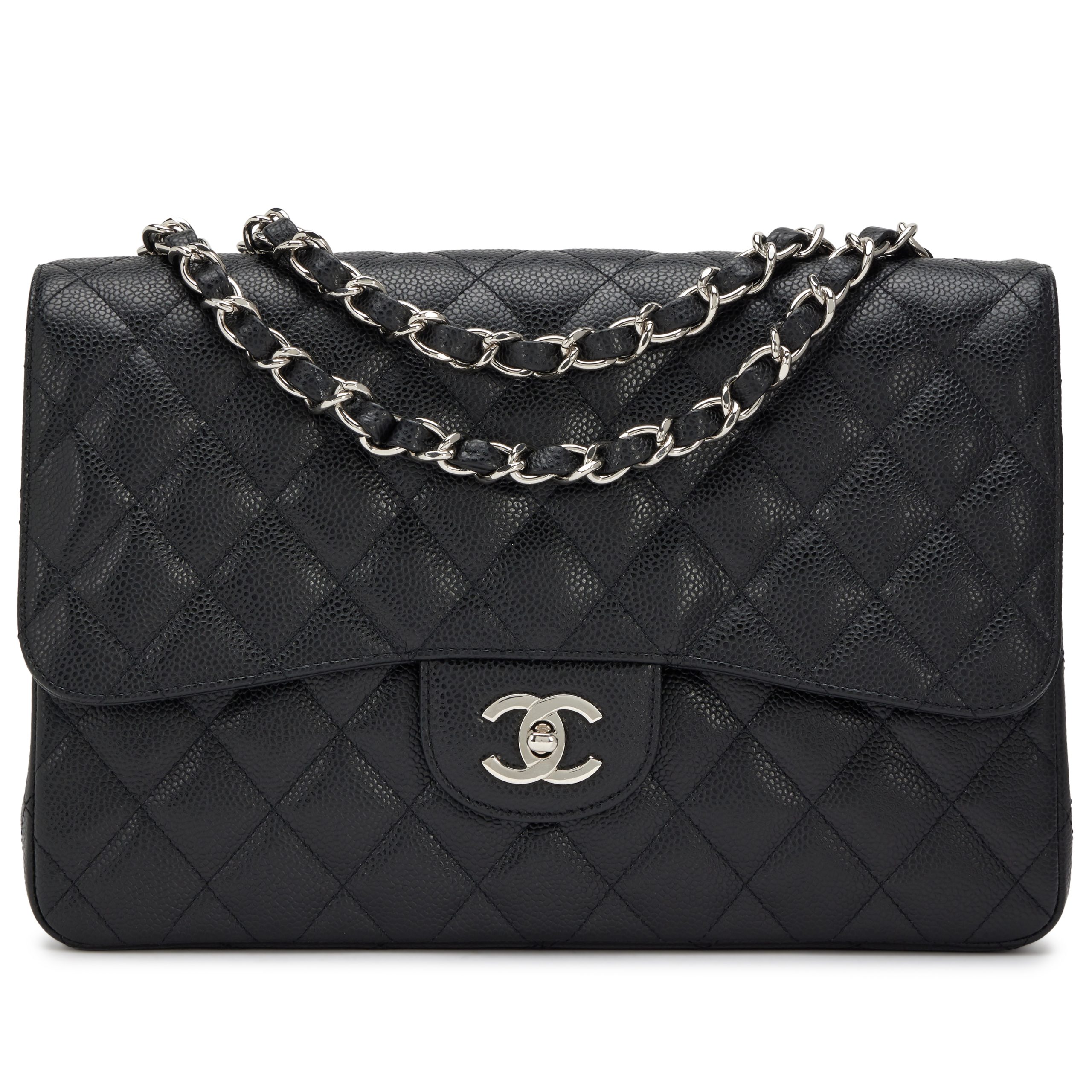 Black Quilted Caviar Classic Jumbo Single Flap Bag Silver Hardware, 2006-2008