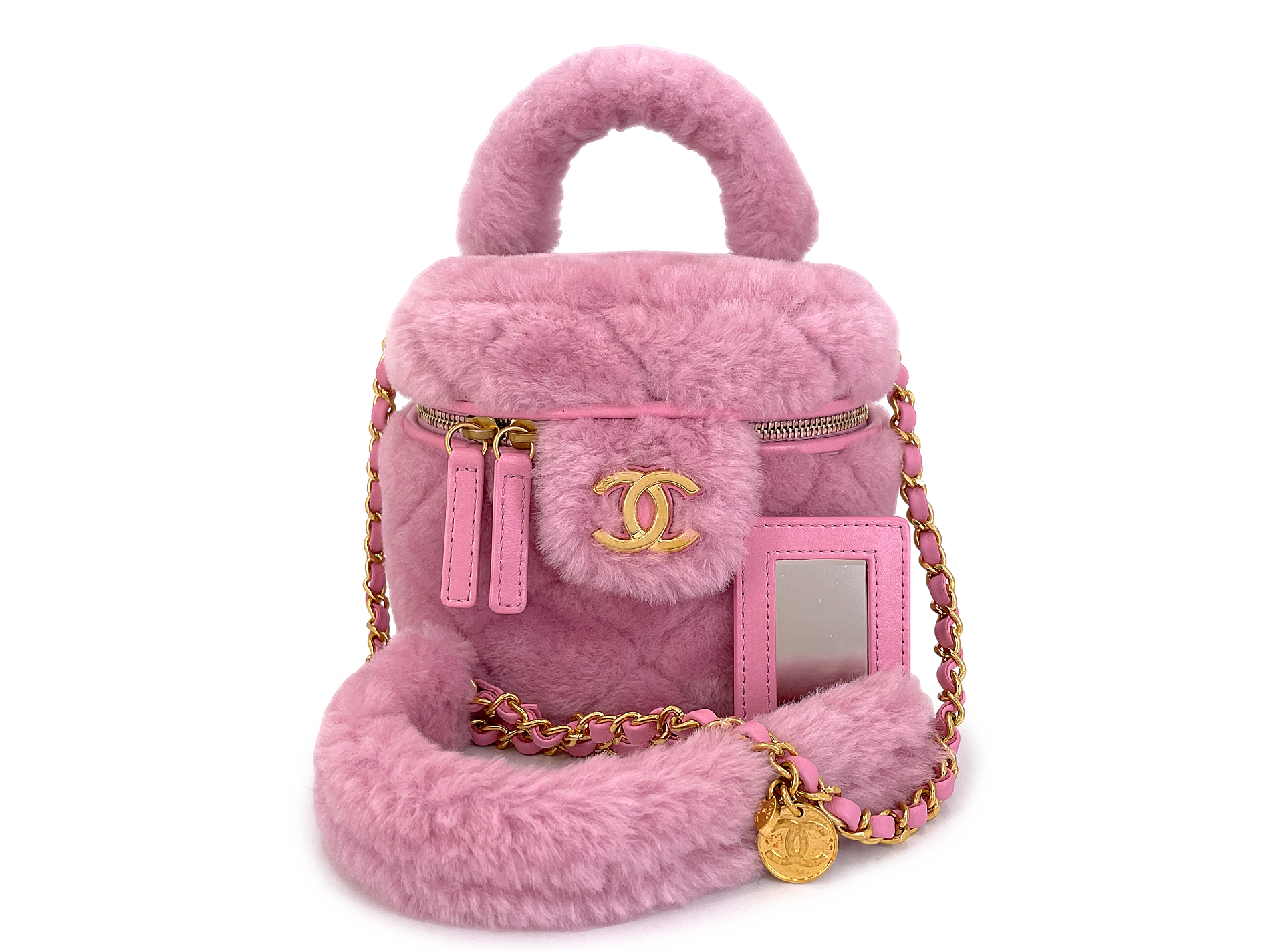 Pink Shearling Mini Vanity Case Gold Hardware, 2022