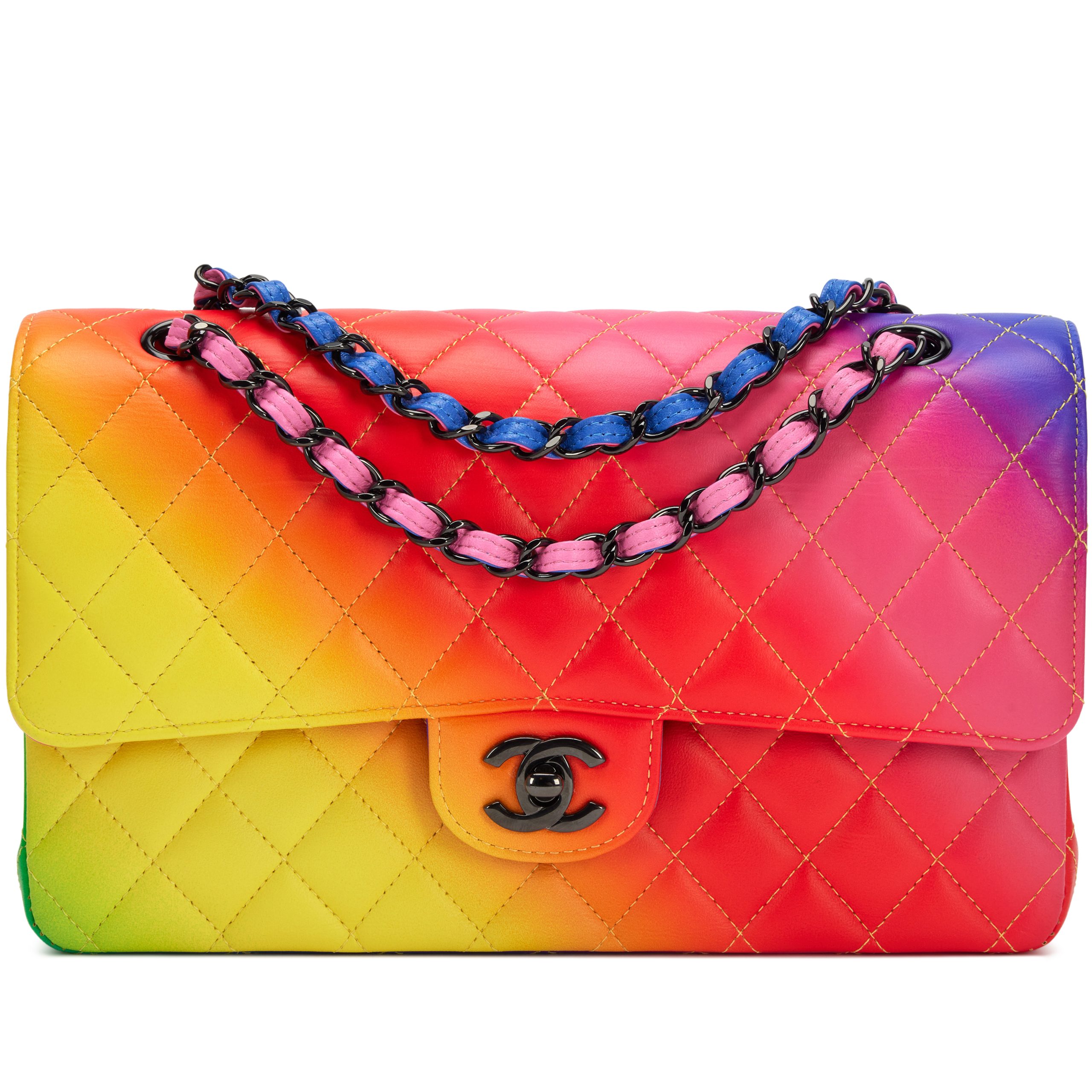 Rainbow Quilted Calfskin Medium Classic Double Flap Bag Black Hardware, 2023