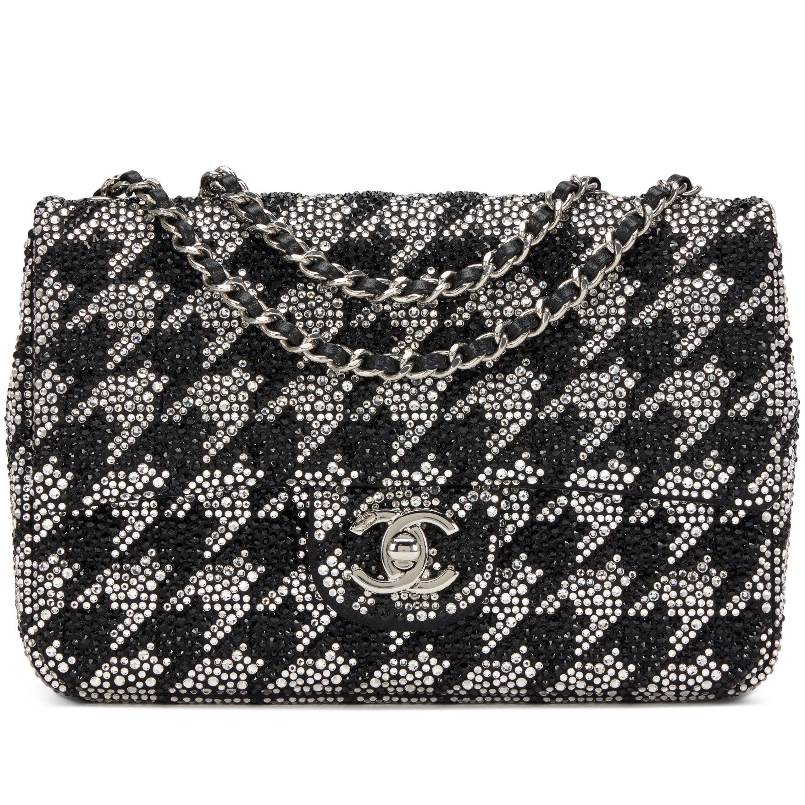 Mtiers d'Art Black and Silver Diamante Crystal Houndstooth Mini Flap Bag Silver Hardware, 2024