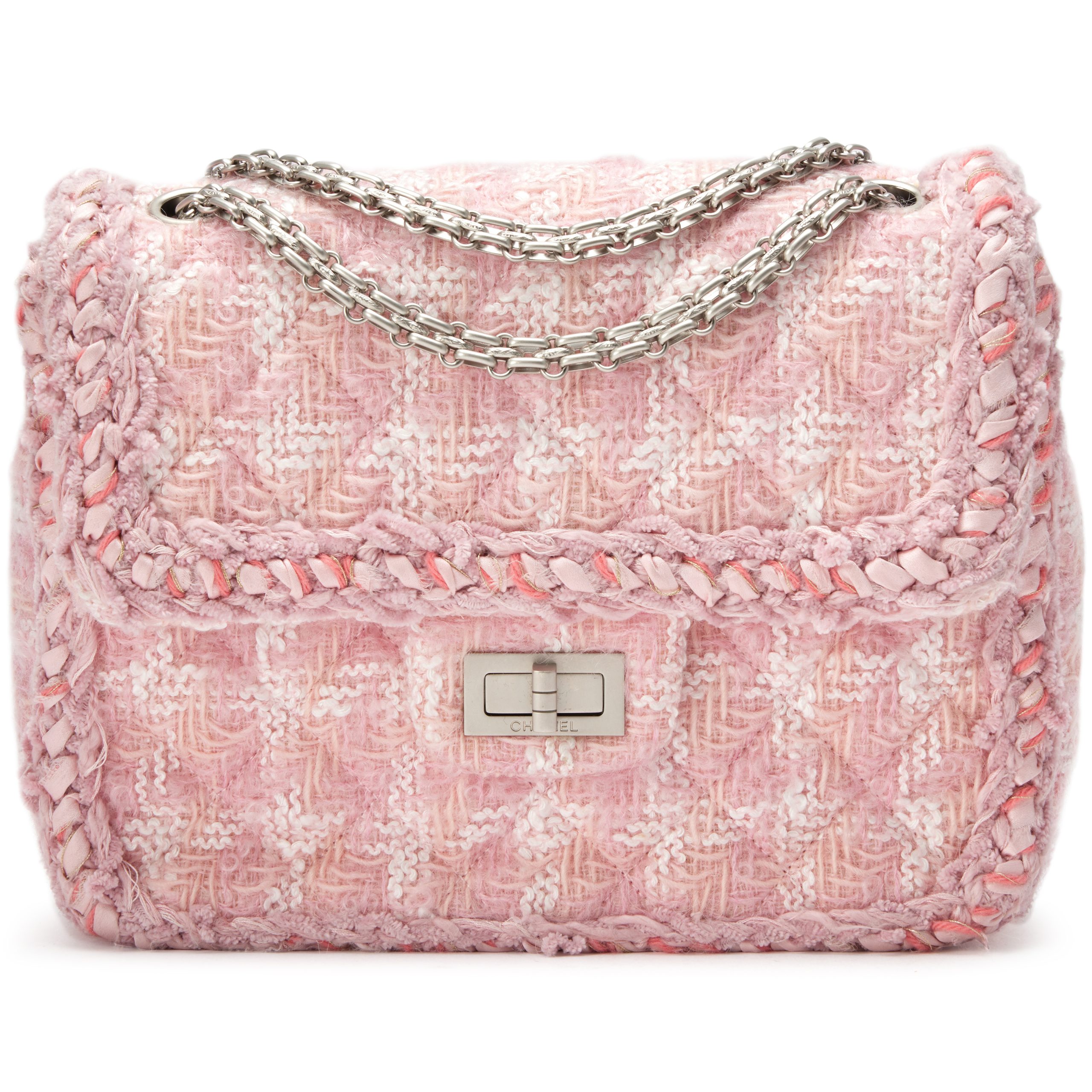 Pink and White Tweed Supermarket Braid Mini 2.55 Reissue Square Flap Bag Brushed Silver Hardware, 2014