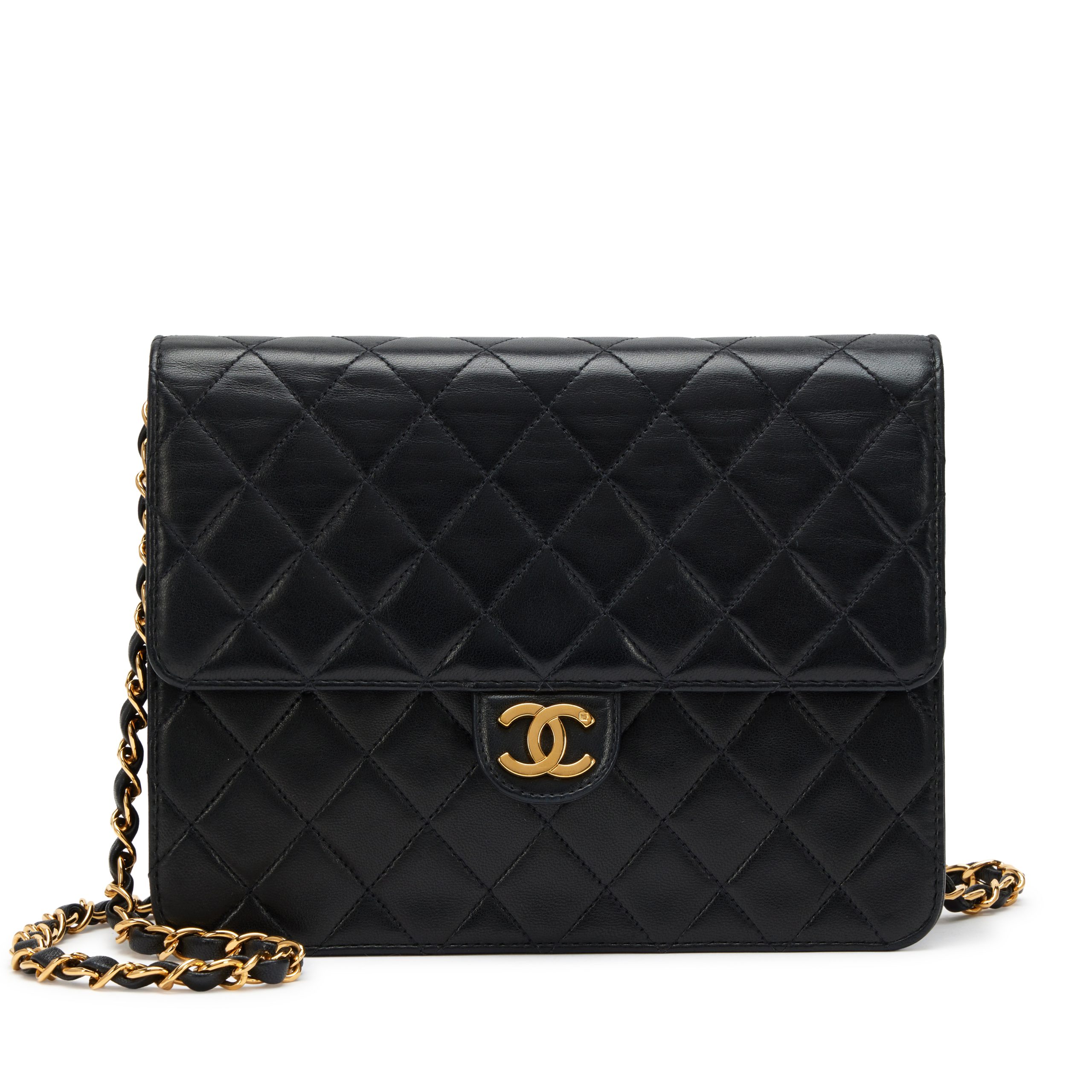 Vintage Black Quilted Lambskin Timeless Classic Clutch on Chain Flap Bag Gold Hardware, 1997-1999