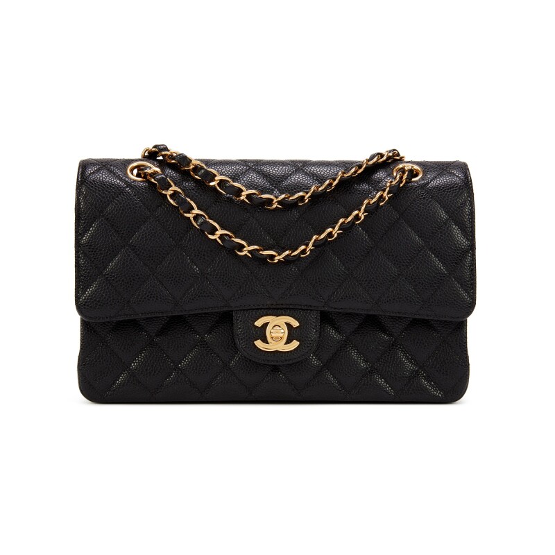 Black Quilted Caviar Medium Classic Double Flap Bag Gold Hardware, 2017