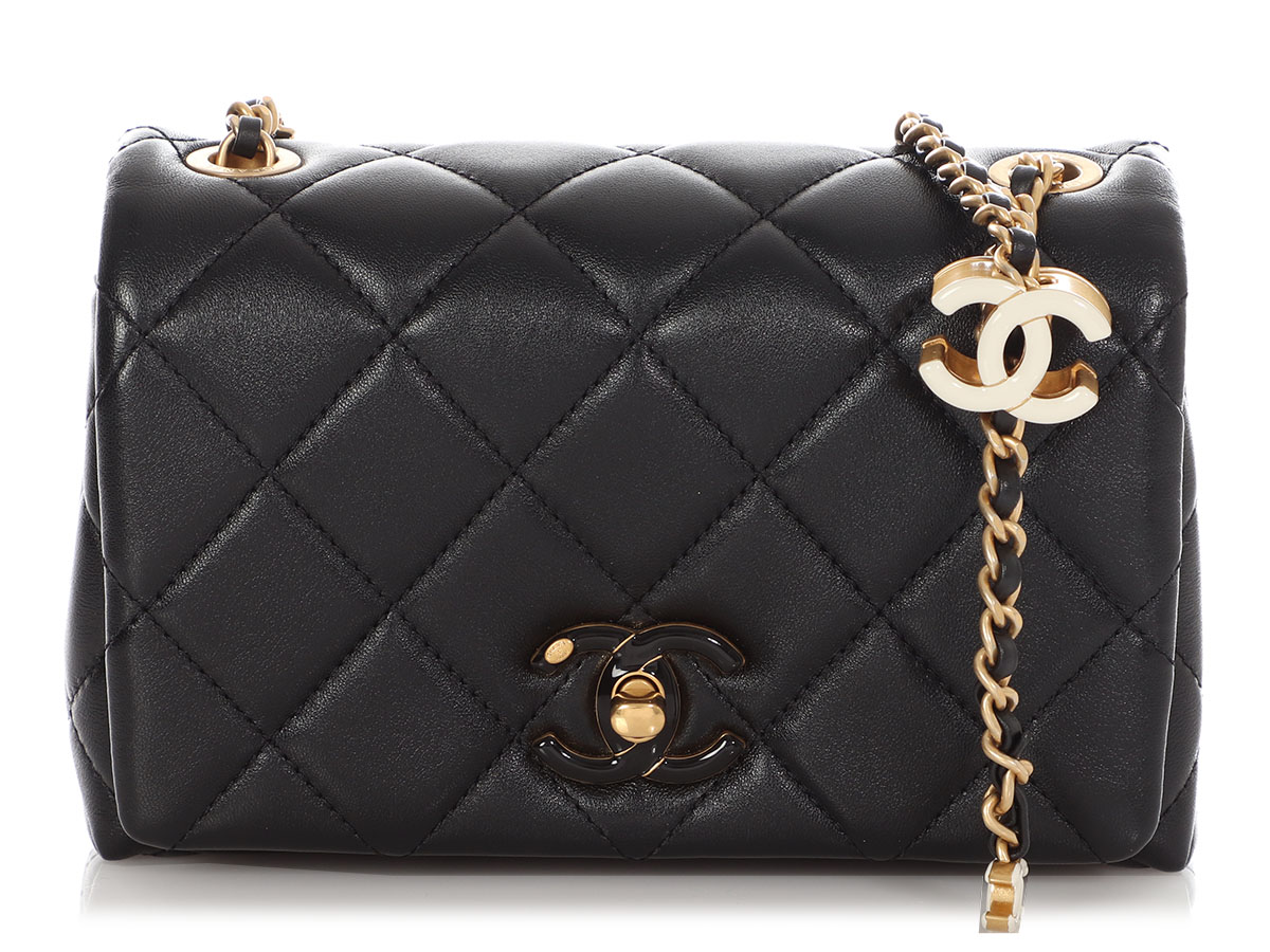 Black Quilted Calfskin Small Seasonal Flap Bag Gold Hardware, 2024