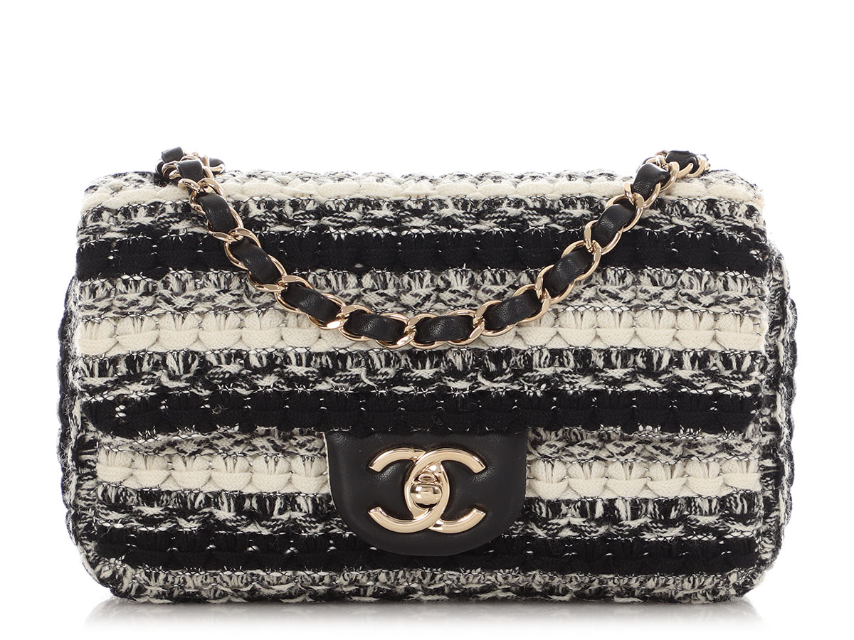 Black and White Tweed Mini Classic Flap Bag Gold Hardware, 2019