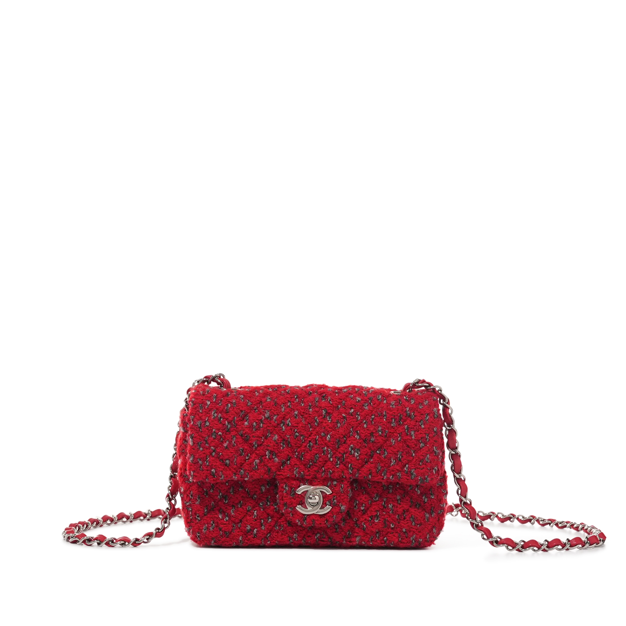 Red and Multicolor Tweed Flap Bag Silver Hardware, 2022