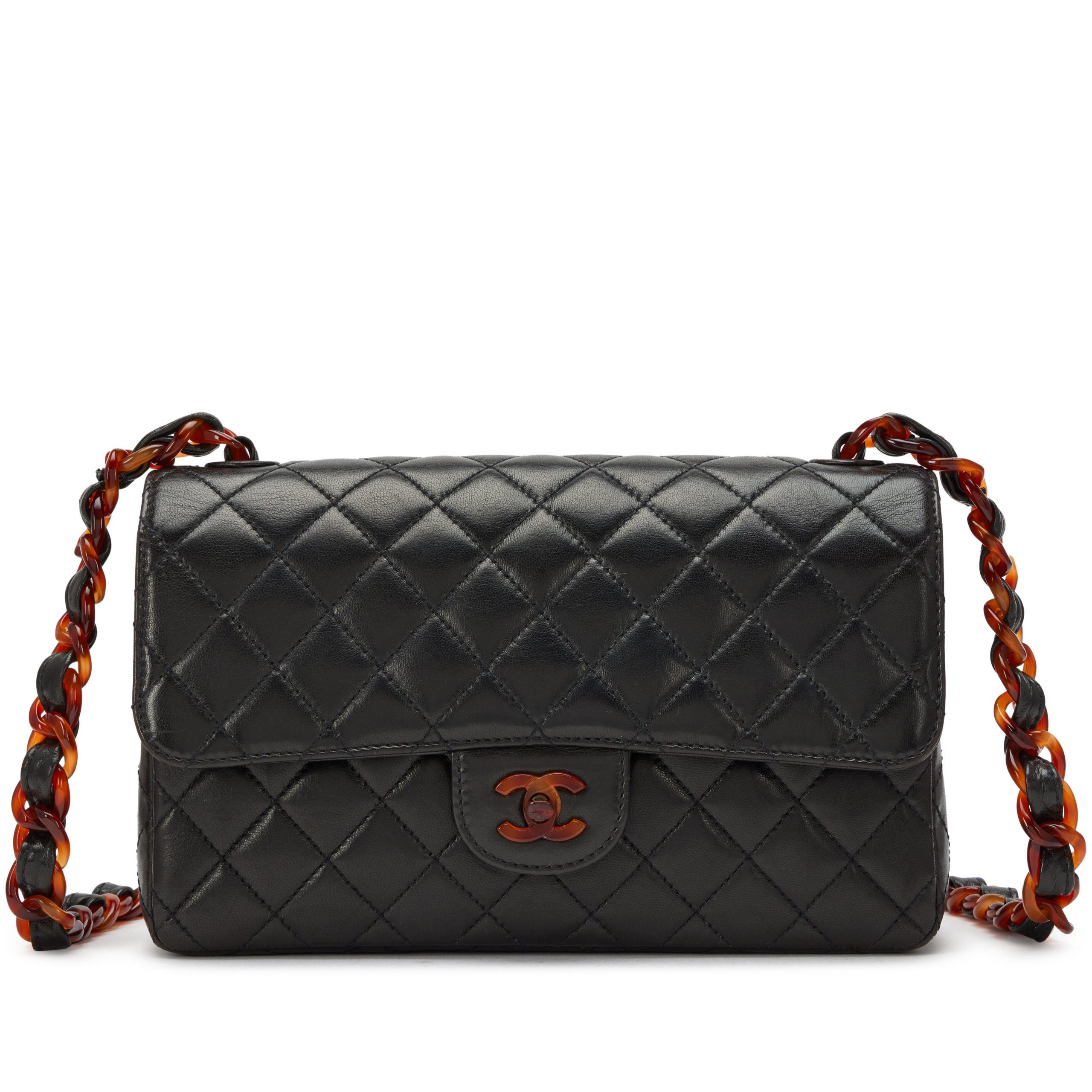 Black Quilted Lambskin Medium Classic Single Flap Bag Tortoiseshell Bakelite Hardware, 1997-1999
