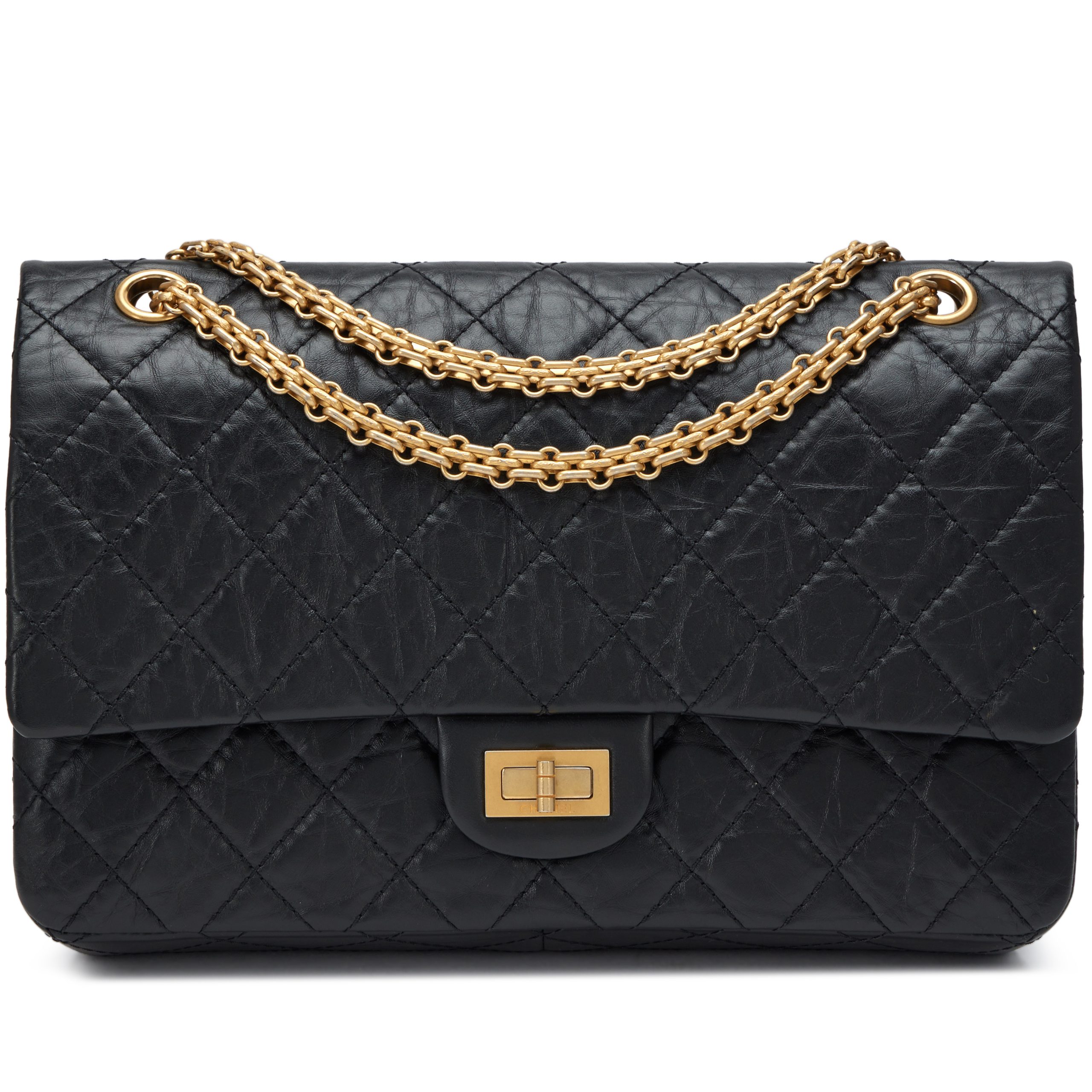 Black Quilted Aged Calfskin 2.55 Reissue 226 Double Flap Bag Aged Gold Hardware, 2018-2019