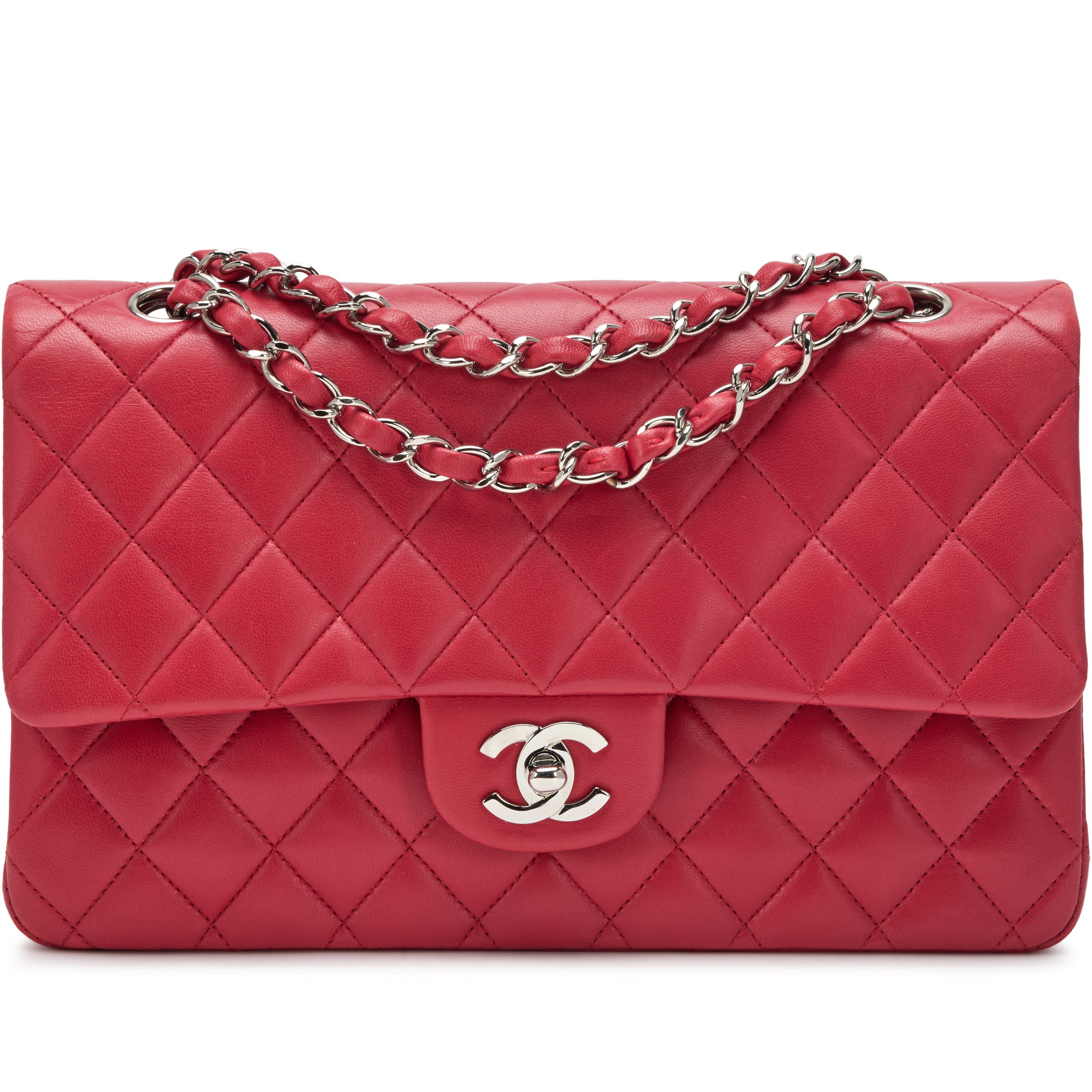 Dark Pink Quilted Lambskin Classic Medium Double Flap Bag Silver Hardware, 2009-2010