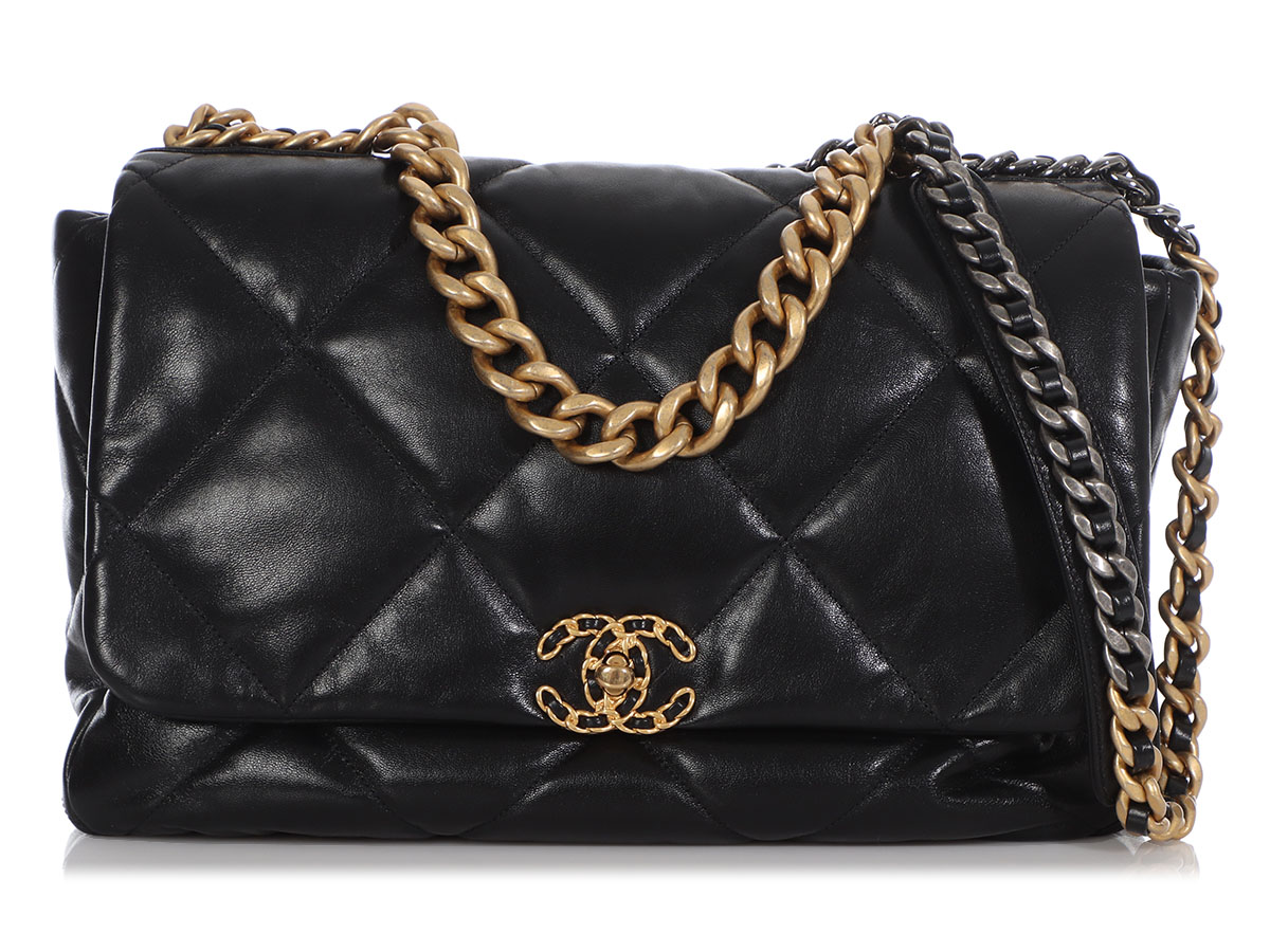 Black Quilted Goatskin Maxi 19 Flap Gold Silver and Ruthenium Hardware, 2021