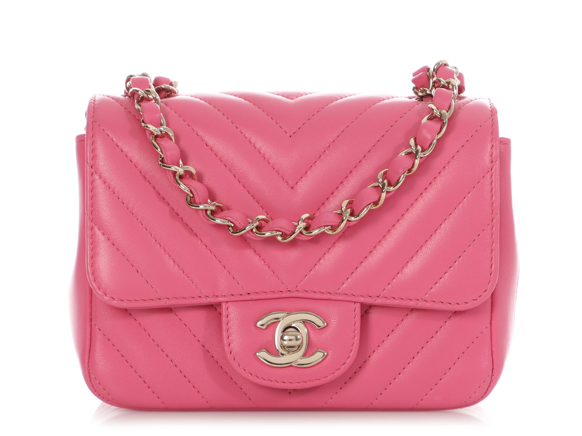 Pink Chevron-Quilted Lambskin Mini Classic Flap Bag Gold Hardware, 2019