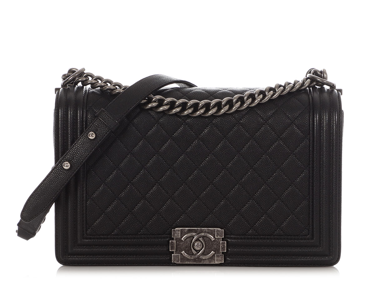 Black Quilted Caviar New Medium Boy Bag with Silver Tone Hardware, 2016-2017