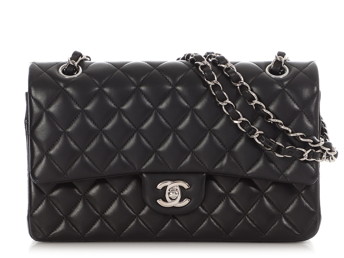 Black Quilted Lambskin Medium Classic Double Flap Bag Silver Hardware, 2016-2017
