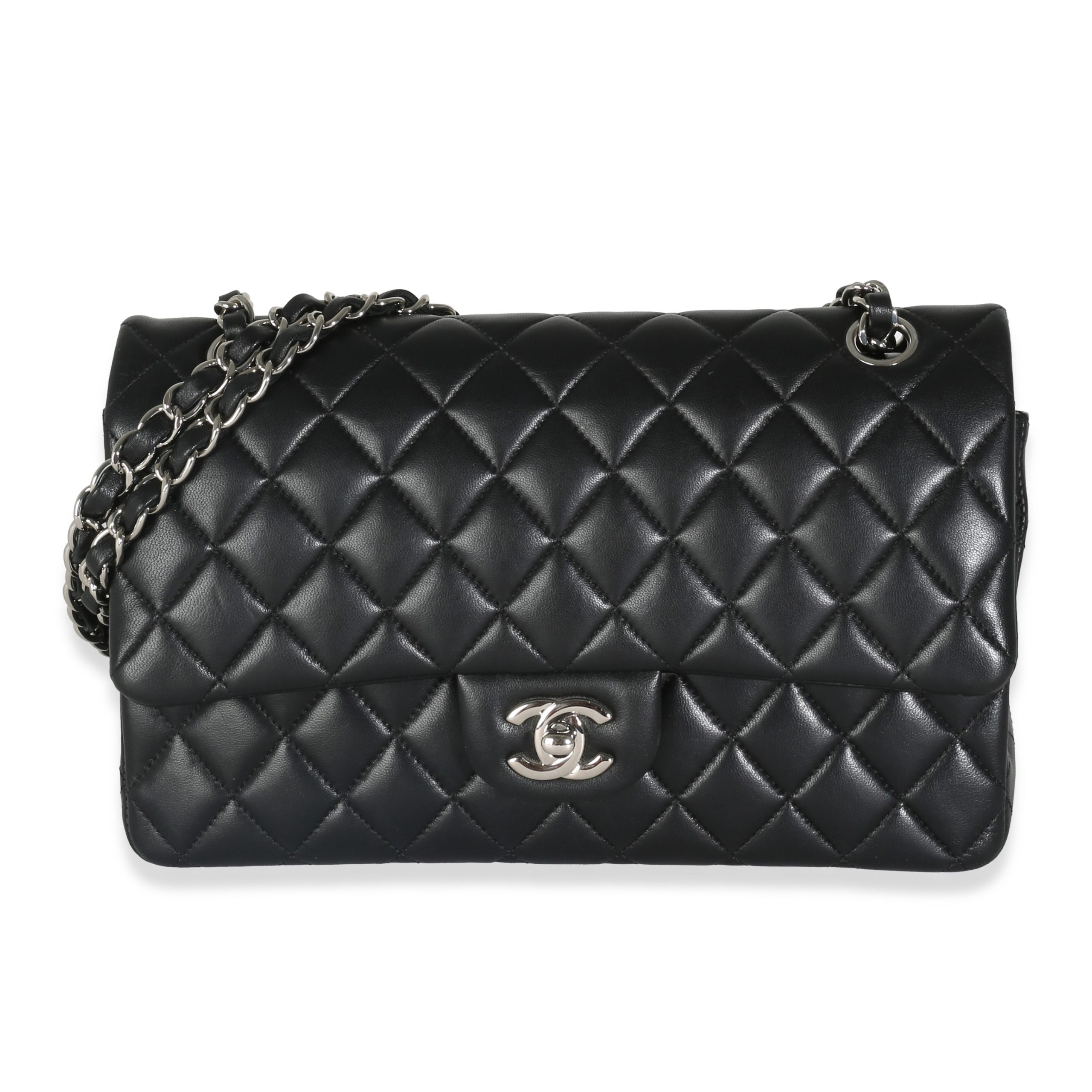 Black Quilted Lambskin Medium Classic Double Flap Bag Silver Hardware, 2016-2017