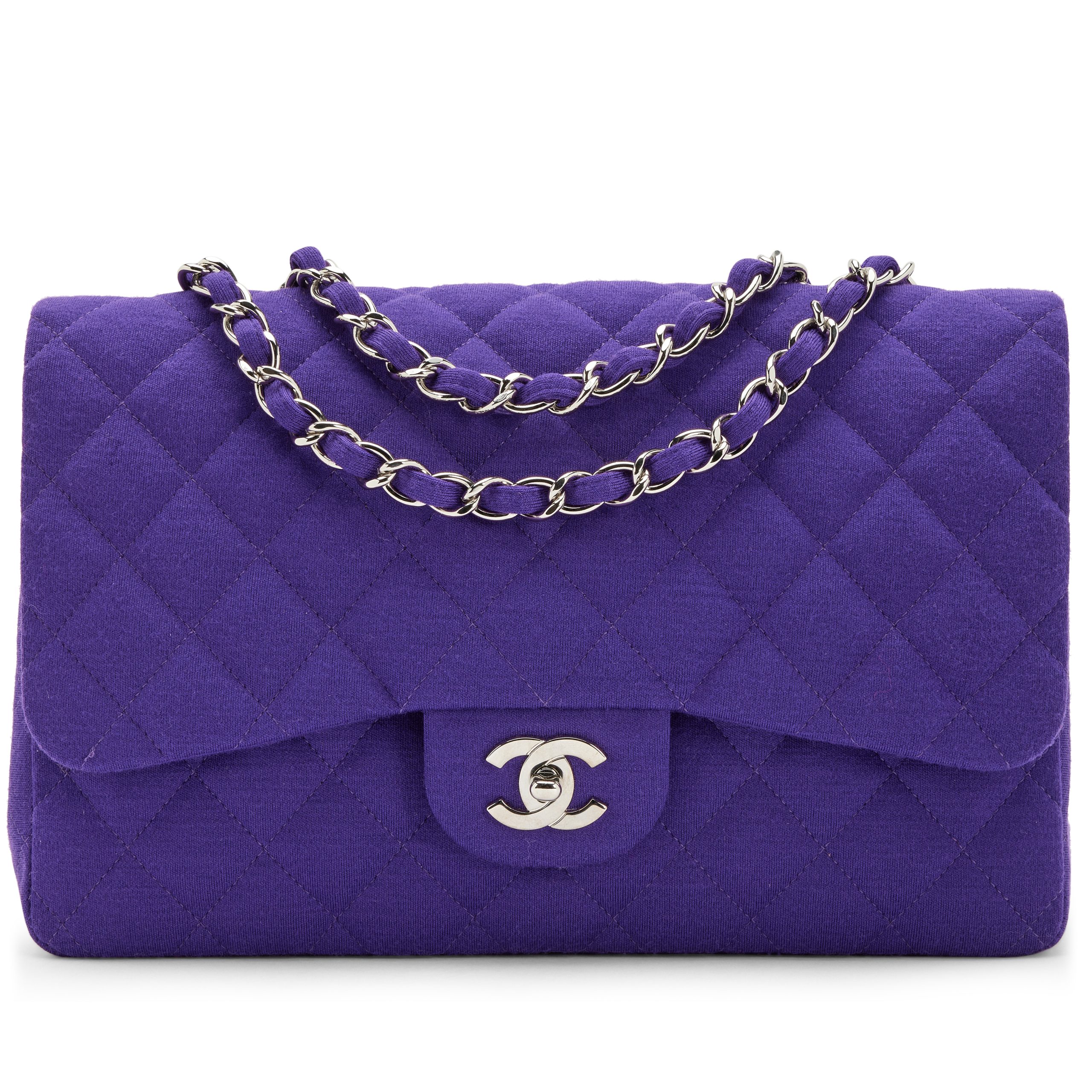 Purple Quilted Jersey Maxi Classic Single Flap Bag Silver Hardware, 2009-2010